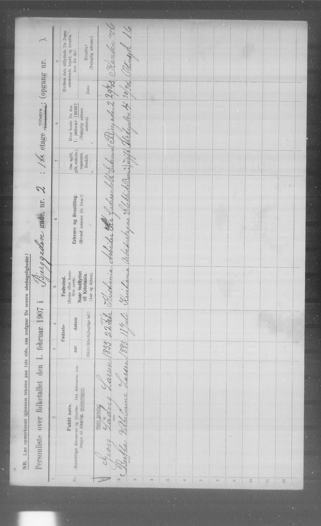 OBA, Municipal Census 1907 for Kristiania, 1907, p. 2186