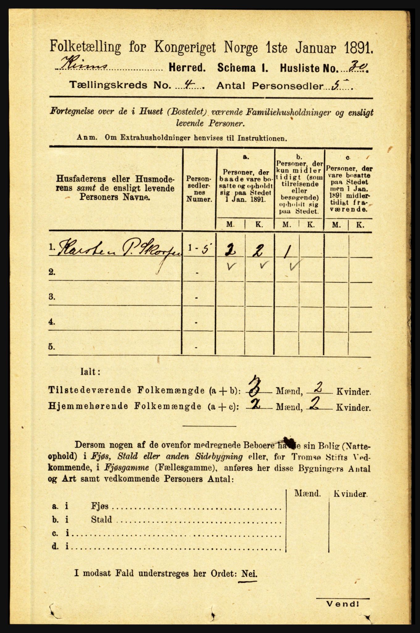 RA, 1891 census for 1437 Kinn, 1891, p. 1285