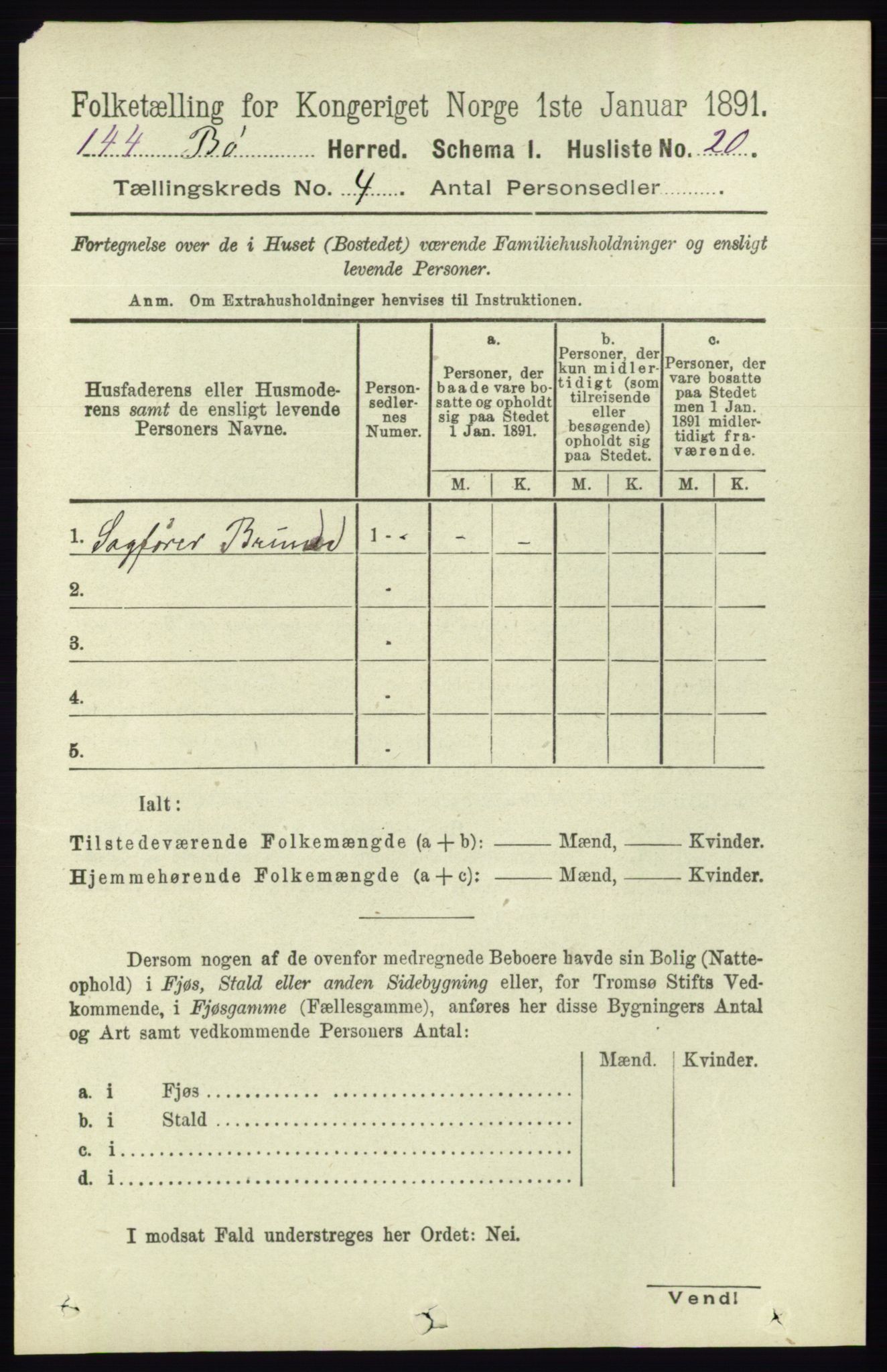 RA, 1891 census for 0821 Bø, 1891, p. 1220