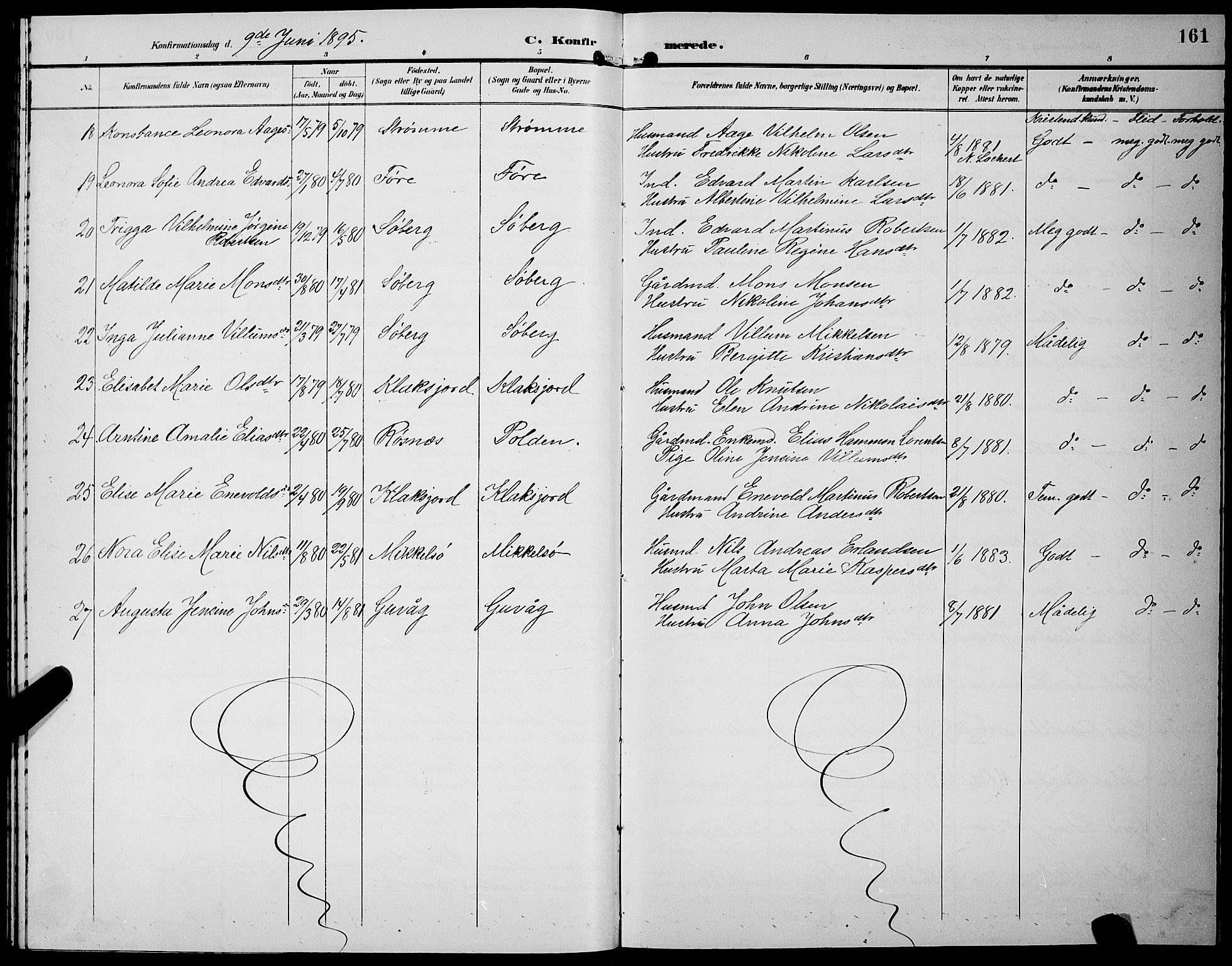 Ministerialprotokoller, klokkerbøker og fødselsregistre - Nordland, SAT/A-1459/891/L1316: Parish register (copy) no. 891C05, 1894-1898, p. 161