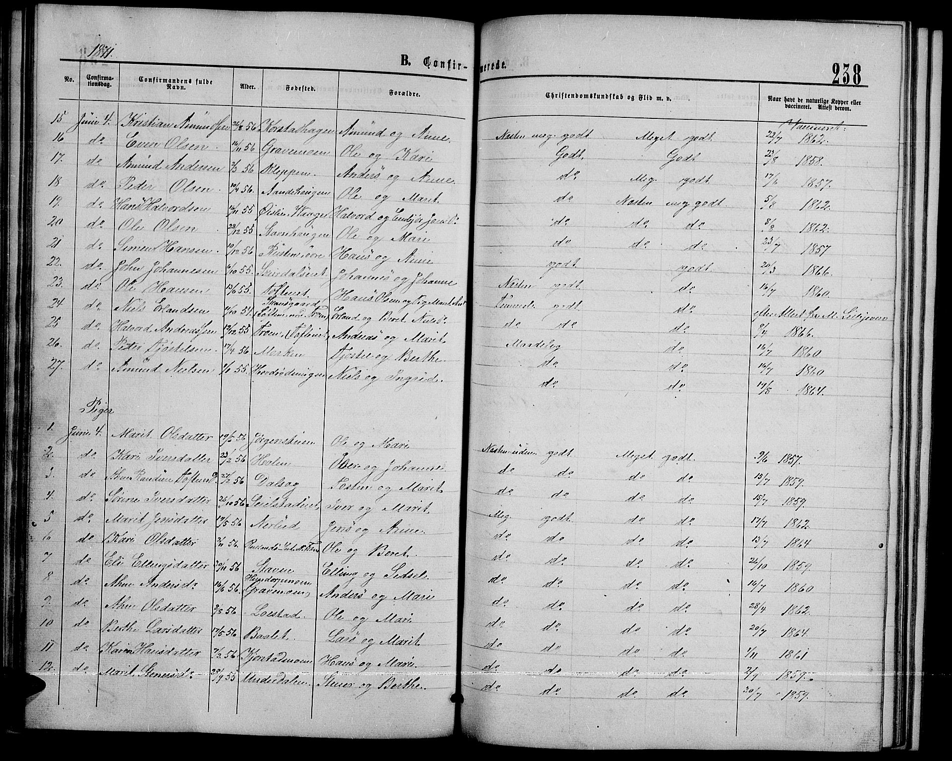 Sør-Fron prestekontor, SAH/PREST-010/H/Ha/Hab/L0002: Parish register (copy) no. 2, 1864-1883, p. 238