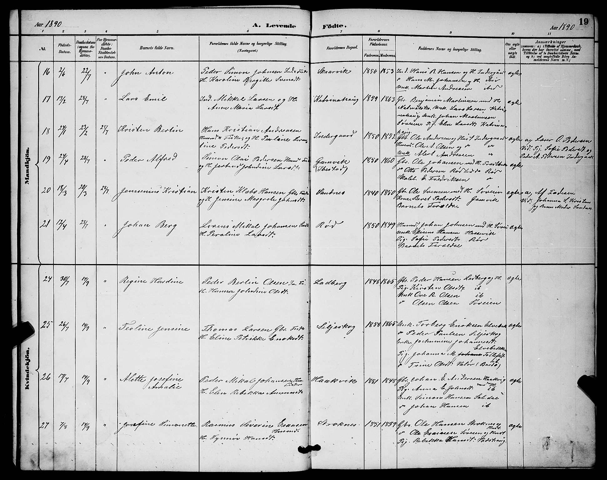 Ibestad sokneprestembete, AV/SATØ-S-0077/H/Ha/Hab/L0015klokker: Parish register (copy) no. 15, 1888-1899, p. 19