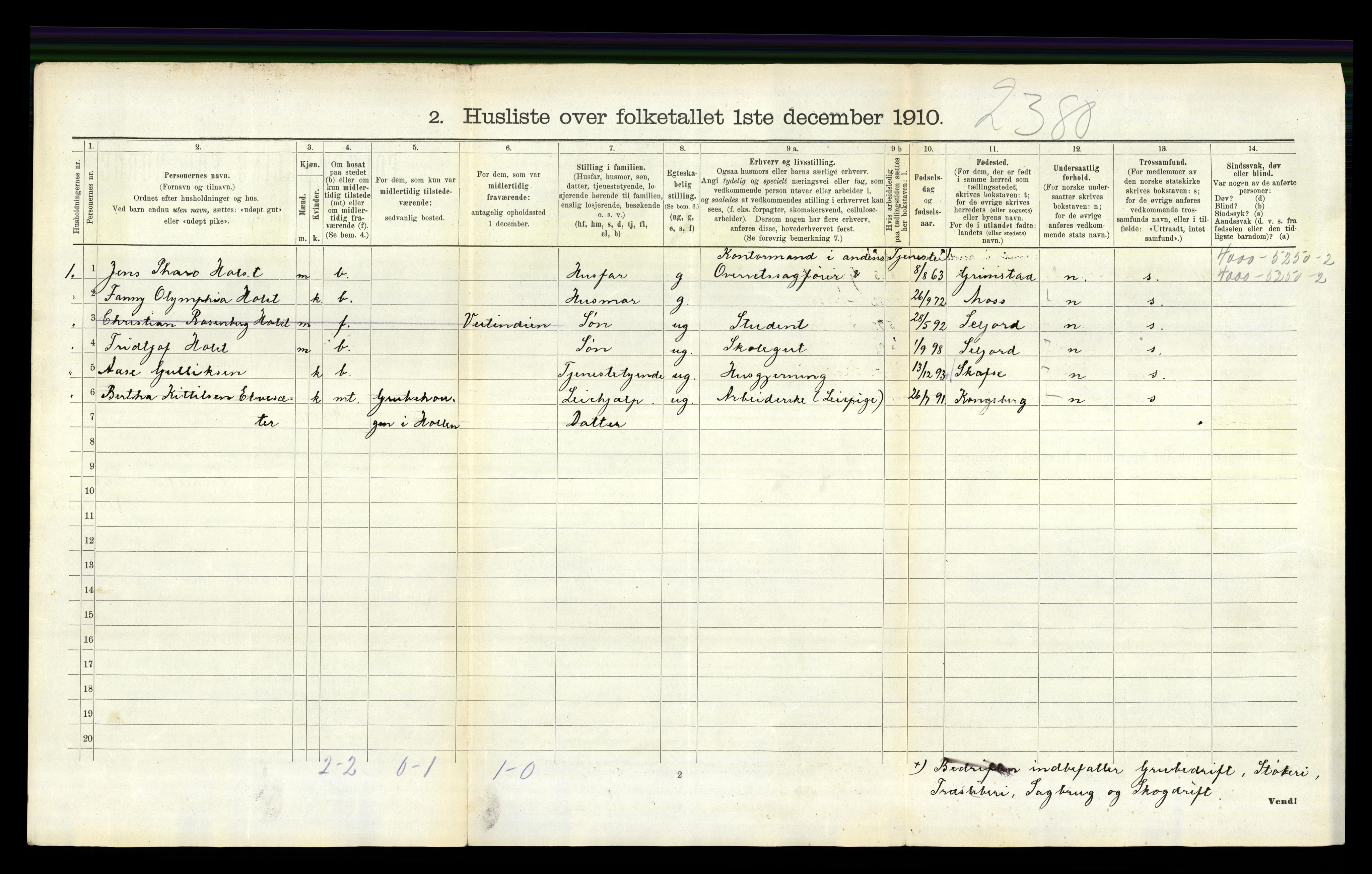 RA, 1910 census for Holla, 1910, p. 832