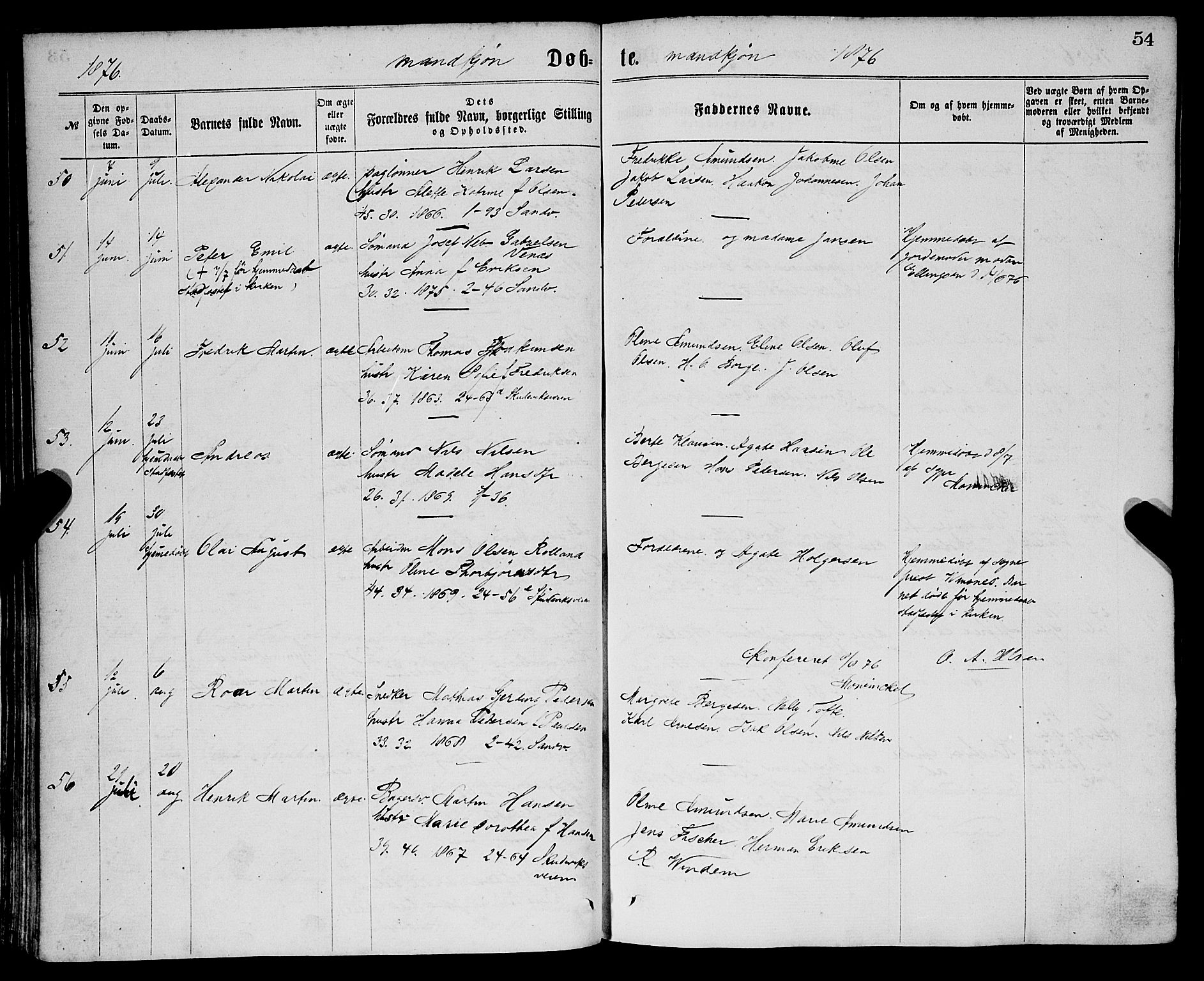 Sandviken Sokneprestembete, SAB/A-77601/H/Ha/L0001: Parish register (official) no. A 1, 1867-1877, p. 54