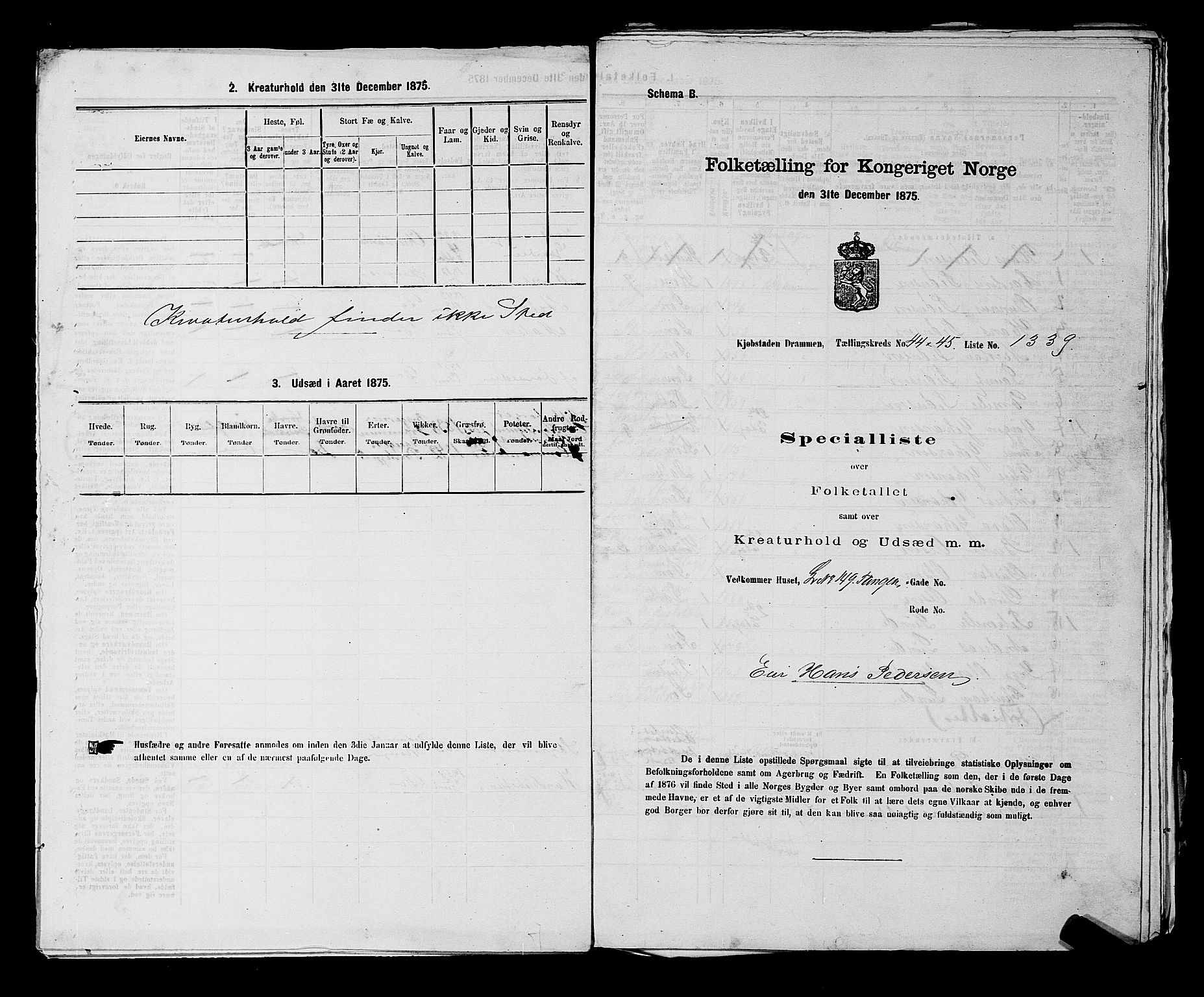 SAKO, 1875 census for 0602 Drammen, 1875, p. 3629