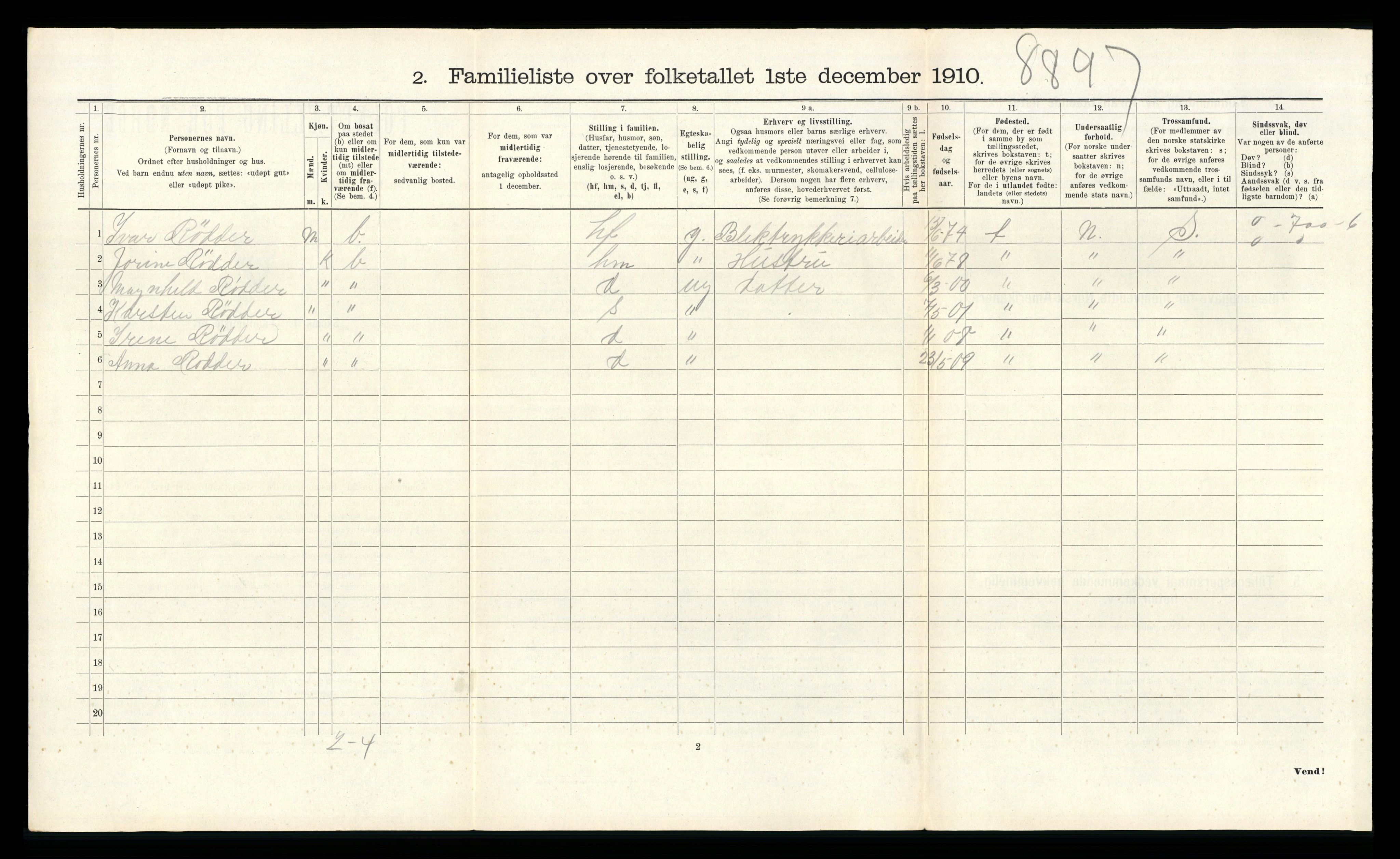 RA, 1910 census for Stavanger, 1910, p. 19563