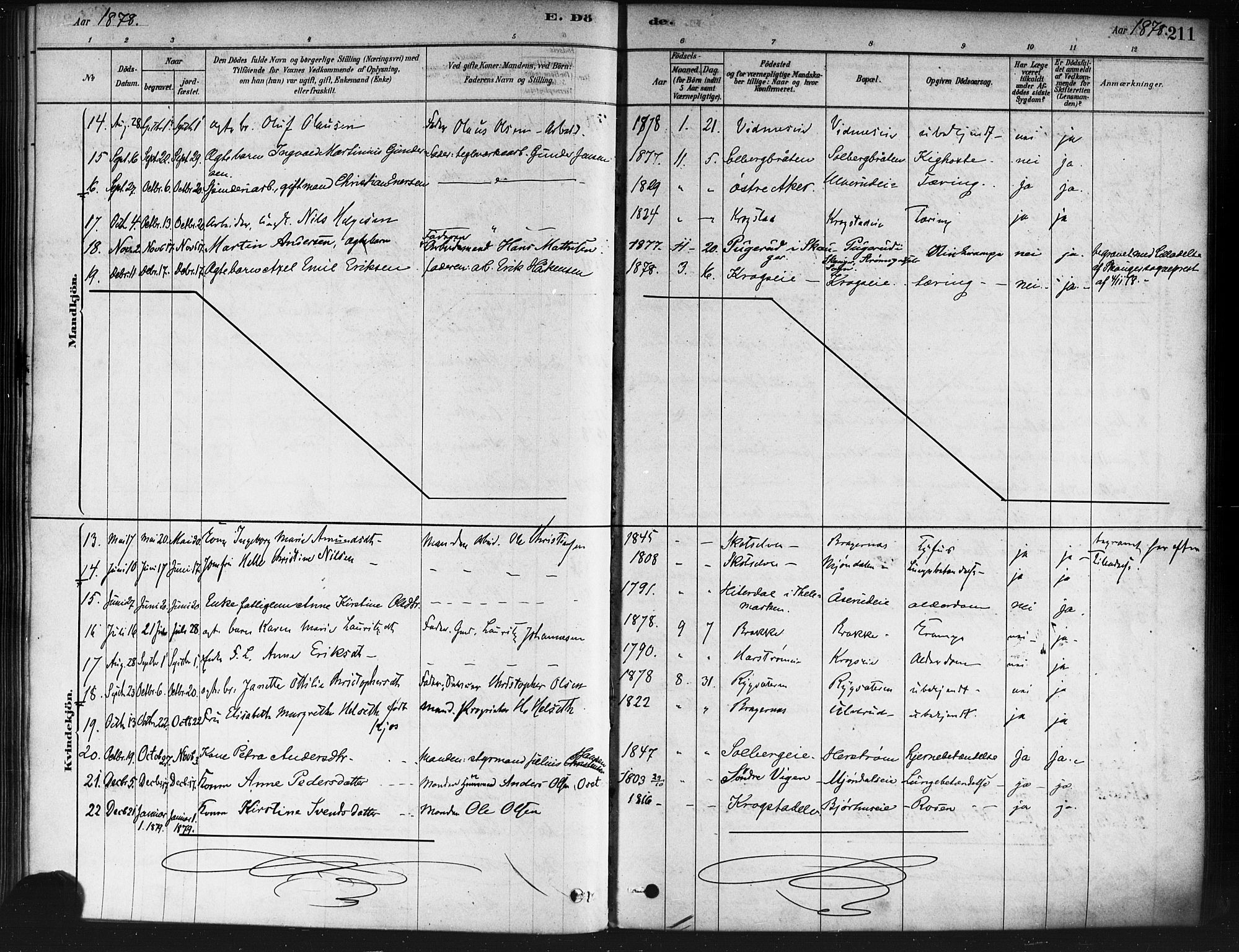 Nedre Eiker kirkebøker, AV/SAKO-A-612/F/Fa/L0002: Parish register (official) no. 2, 1878-1885, p. 211