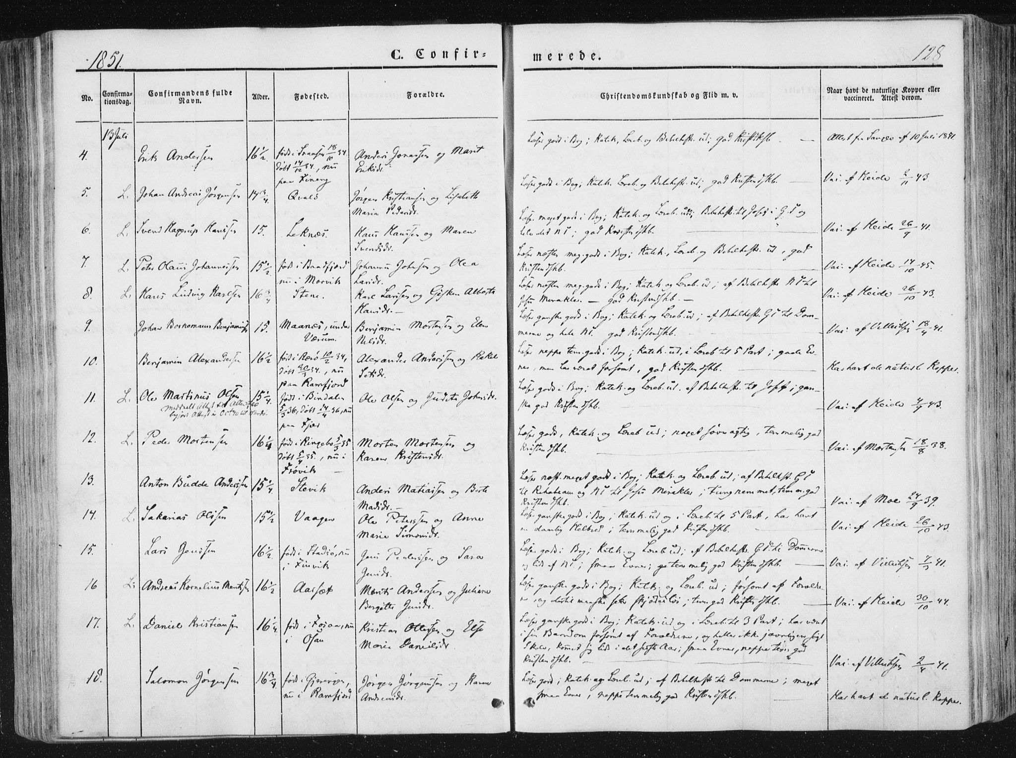 Ministerialprotokoller, klokkerbøker og fødselsregistre - Nord-Trøndelag, SAT/A-1458/780/L0640: Parish register (official) no. 780A05, 1845-1856, p. 128