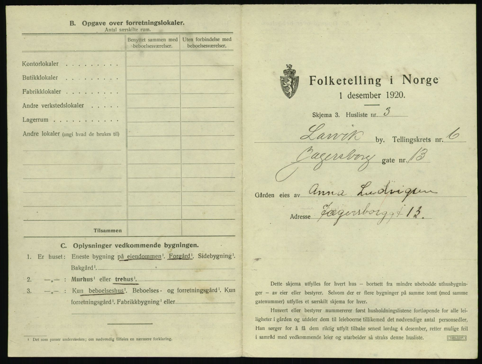 SAKO, 1920 census for Larvik, 1920, p. 1280