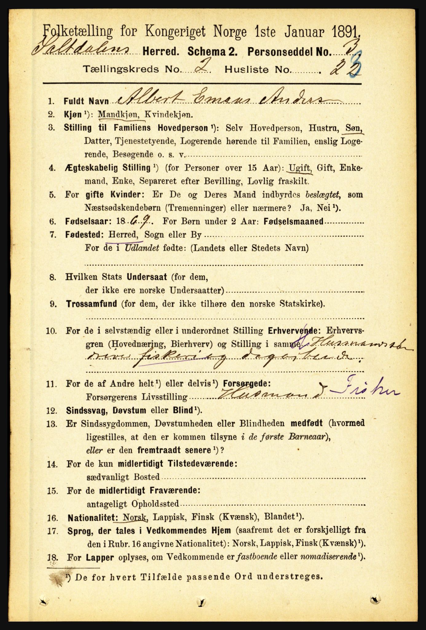 RA, 1891 census for 1840 Saltdal, 1891, p. 818