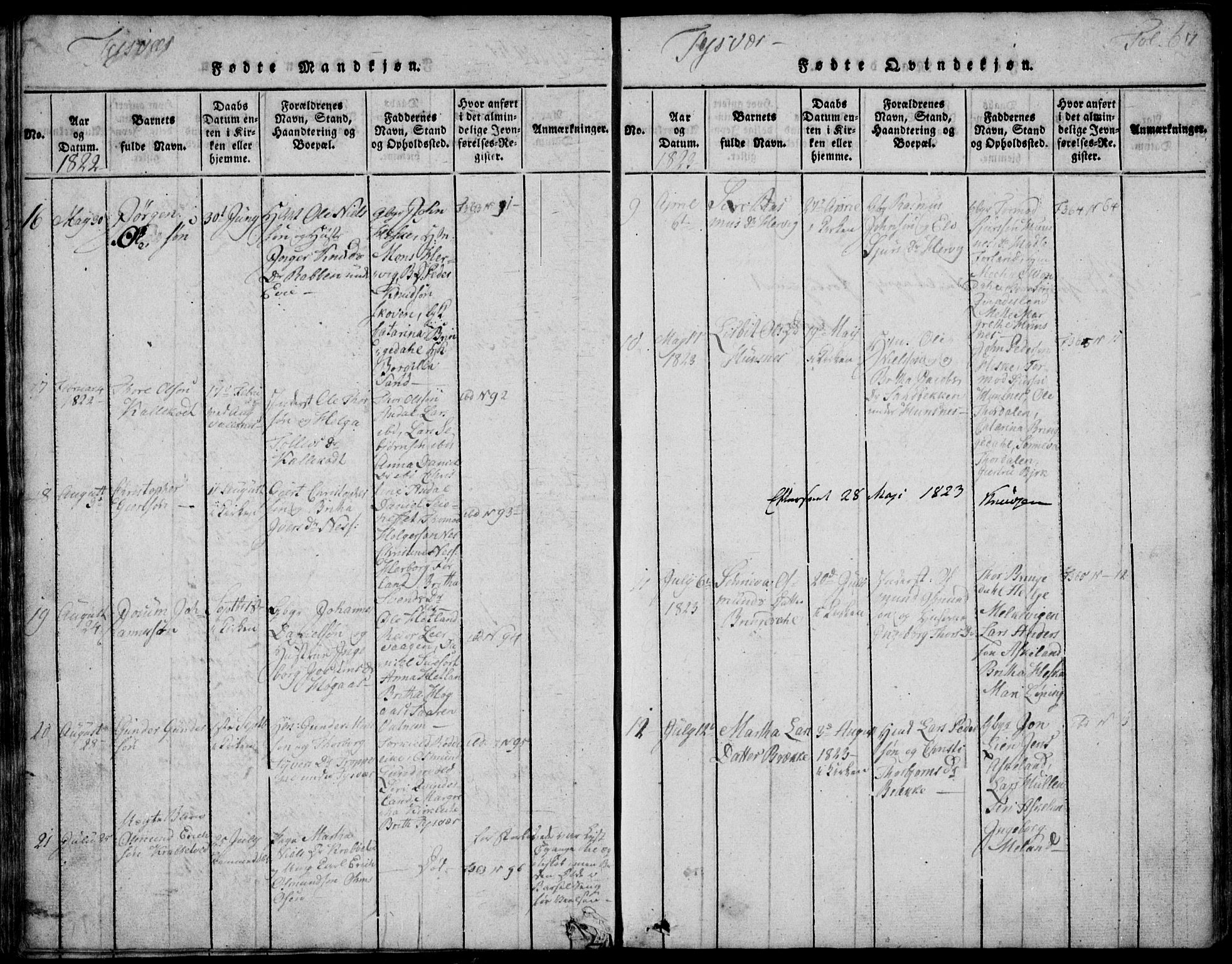 Skjold sokneprestkontor, AV/SAST-A-101847/H/Ha/Hab/L0002: Parish register (copy) no. B 2 /1, 1815-1830, p. 67