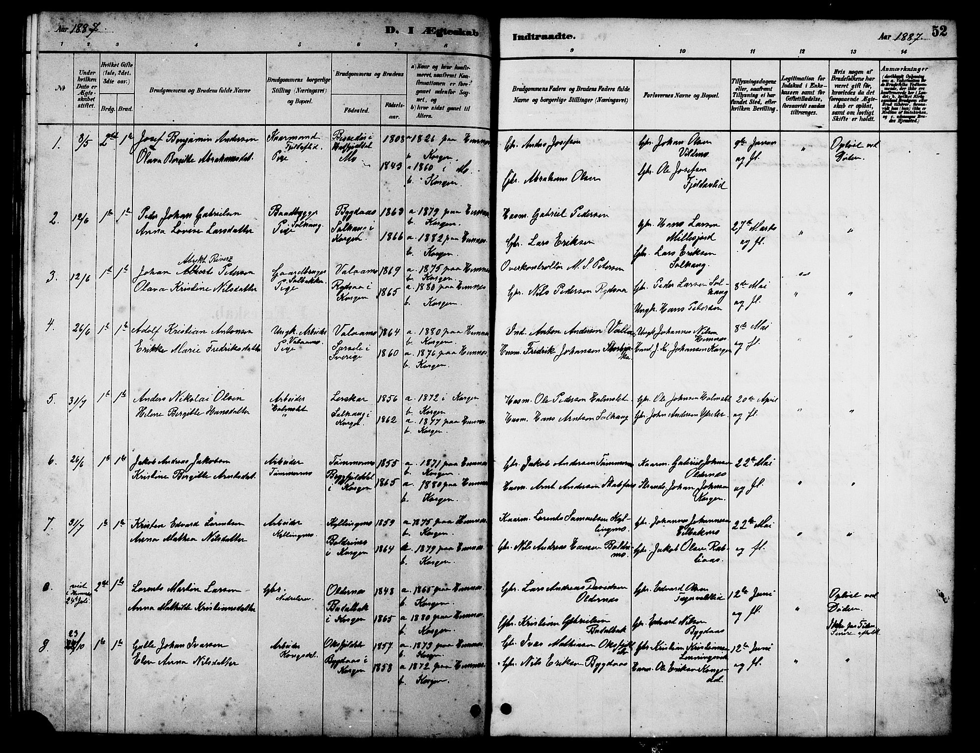 Ministerialprotokoller, klokkerbøker og fødselsregistre - Nordland, AV/SAT-A-1459/826/L0383: Parish register (copy) no. 826C03, 1887-1896, p. 52