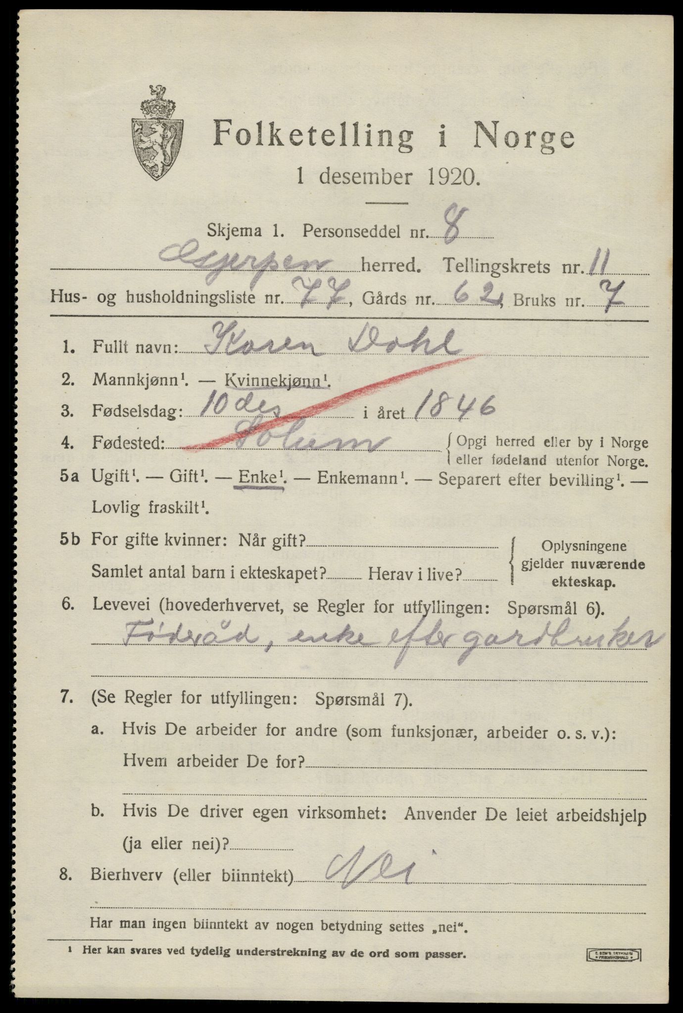 SAKO, 1920 census for Gjerpen, 1920, p. 13214