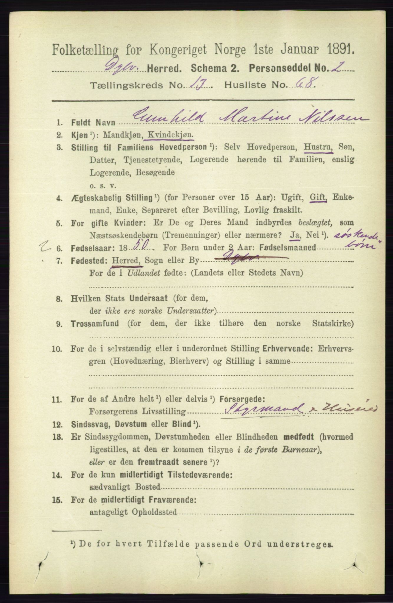 RA, 1891 census for 0915 Dypvåg, 1891, p. 5688