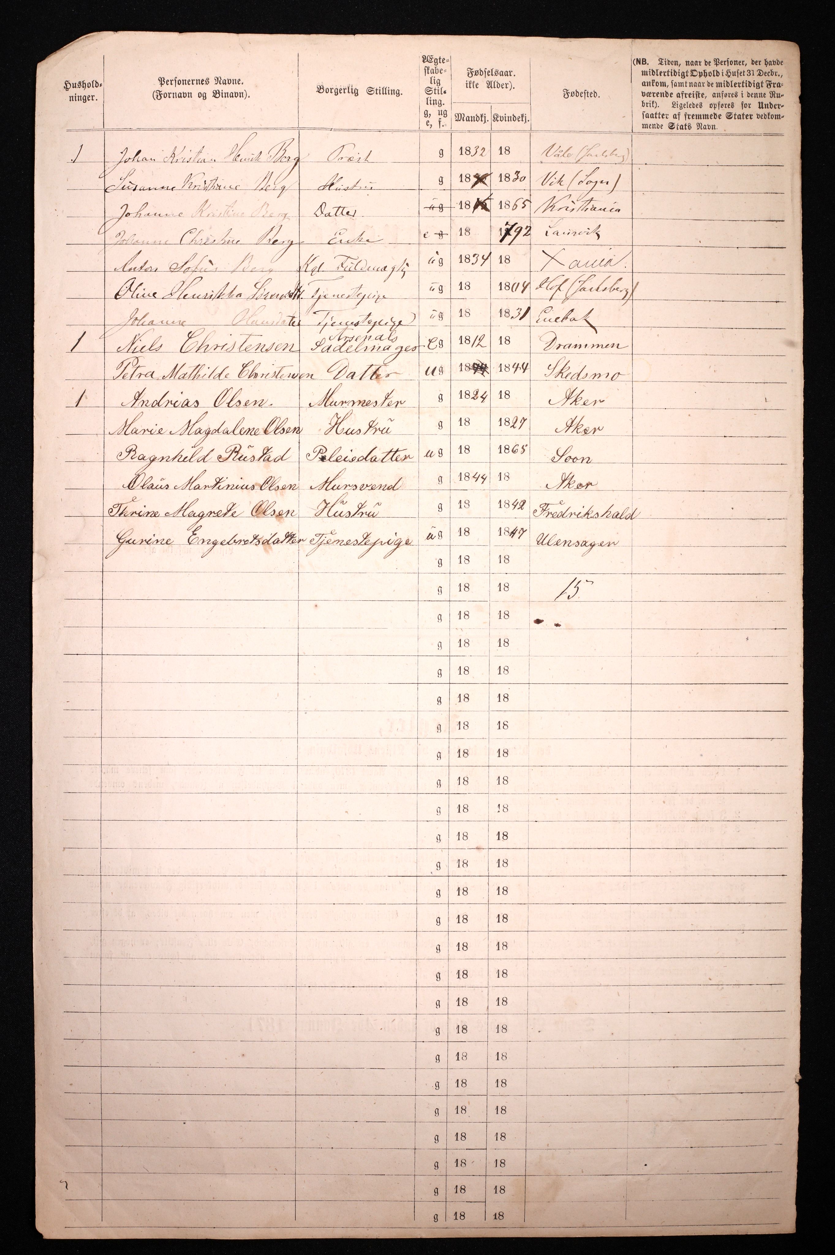 RA, 1870 census for 0301 Kristiania, 1870, p. 1065