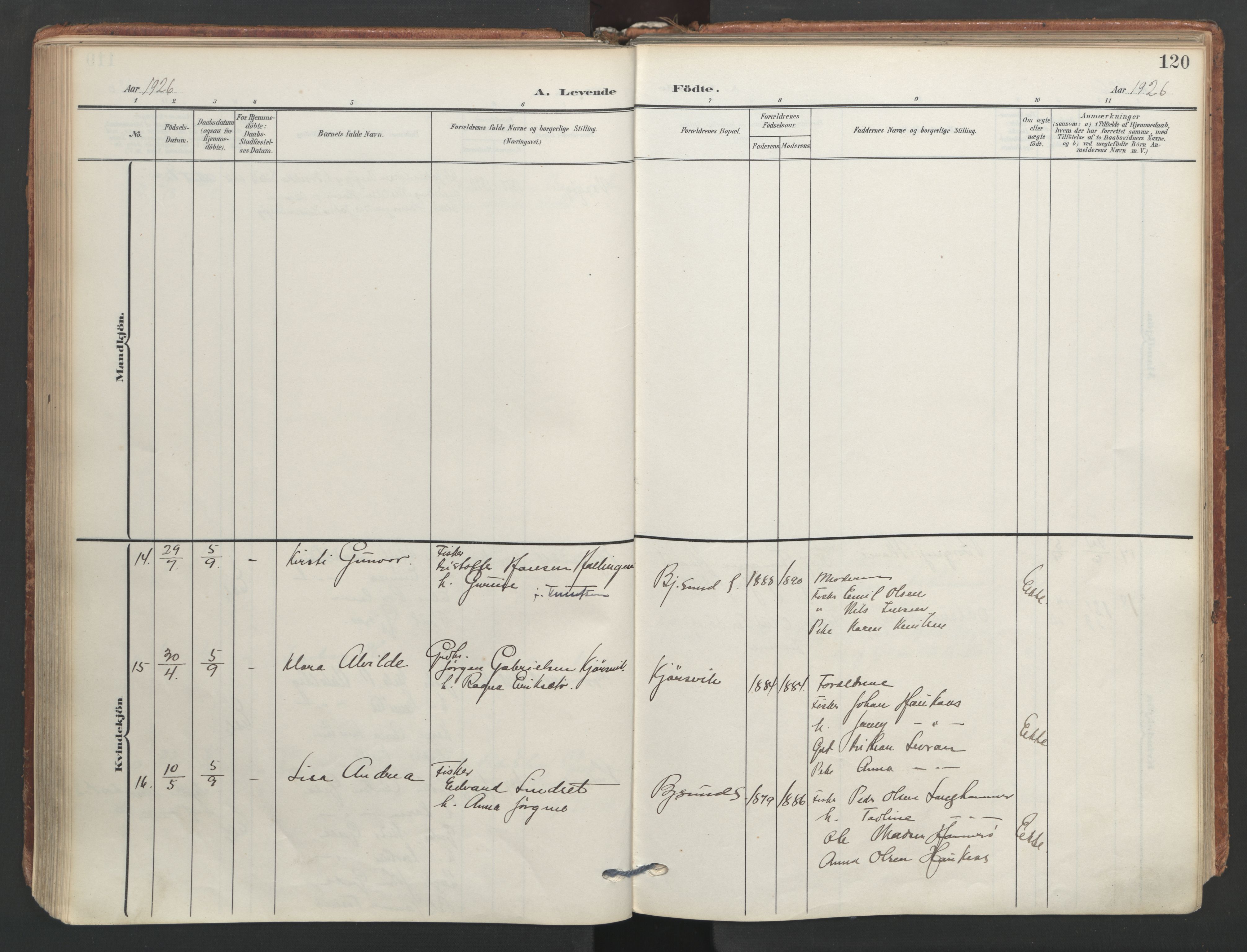 Ministerialprotokoller, klokkerbøker og fødselsregistre - Møre og Romsdal, AV/SAT-A-1454/565/L0751: Parish register (official) no. 565A05, 1905-1979, p. 120