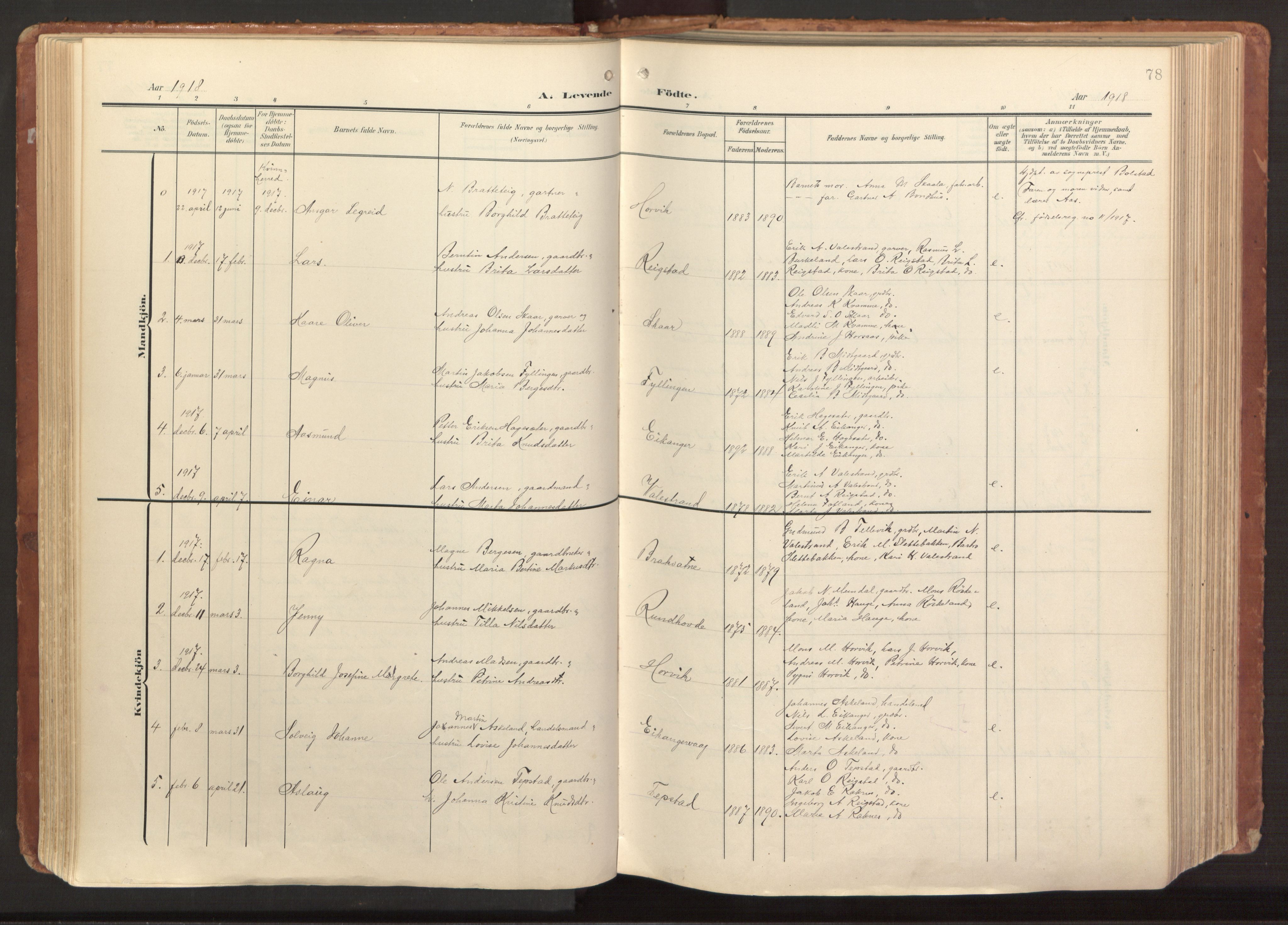 Hamre sokneprestembete, AV/SAB-A-75501/H/Ha/Haa/Haab/L0002: Parish register (official) no. B 2, 1905-1924, p. 78