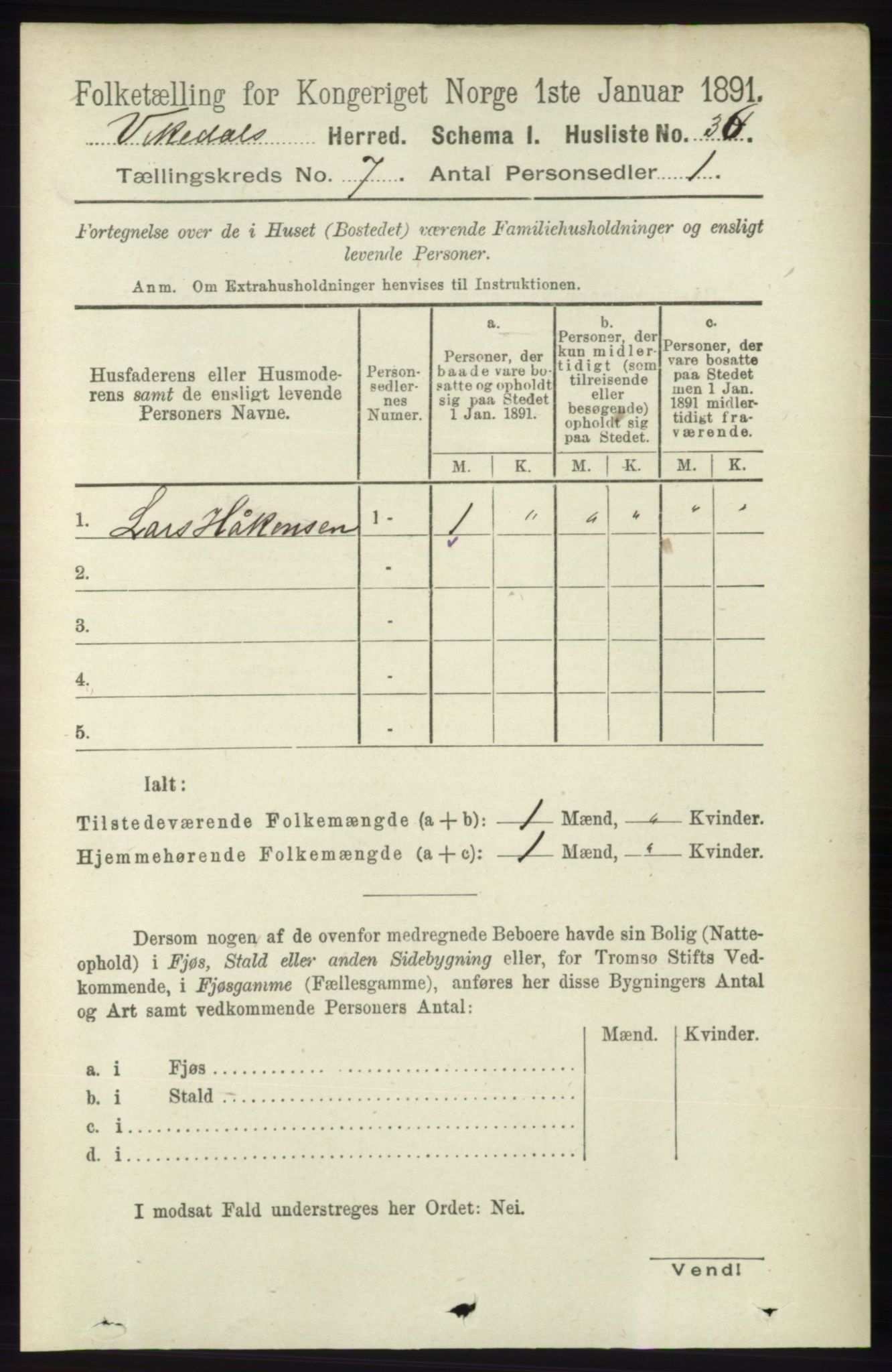 RA, 1891 census for 1157 Vikedal, 1891, p. 2030