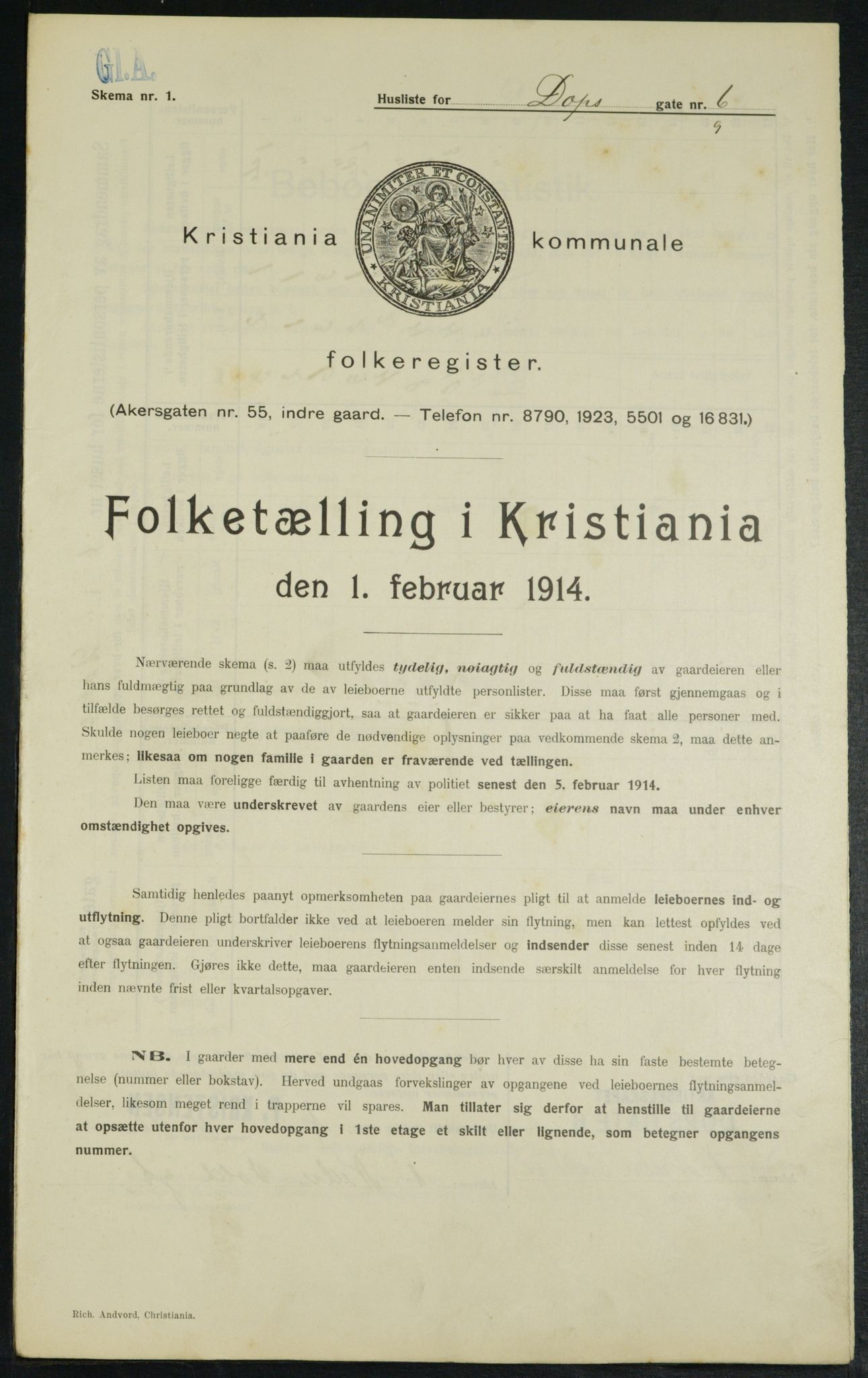 OBA, Municipal Census 1914 for Kristiania, 1914, p. 16058