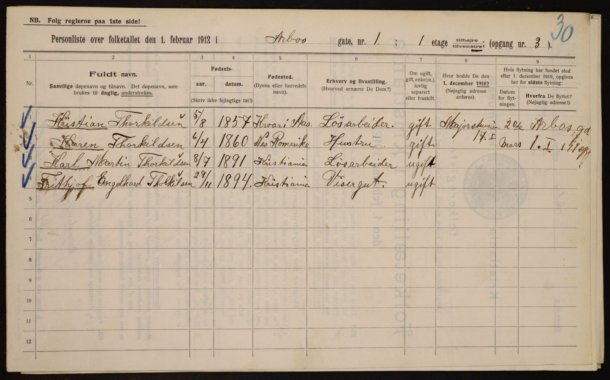 OBA, Municipal Census 1912 for Kristiania, 1912, p. 1676
