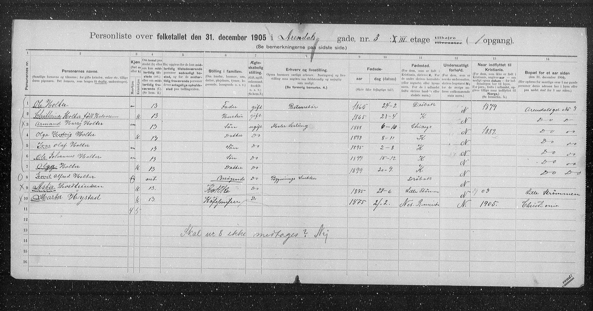 OBA, Municipal Census 1905 for Kristiania, 1905, p. 1027