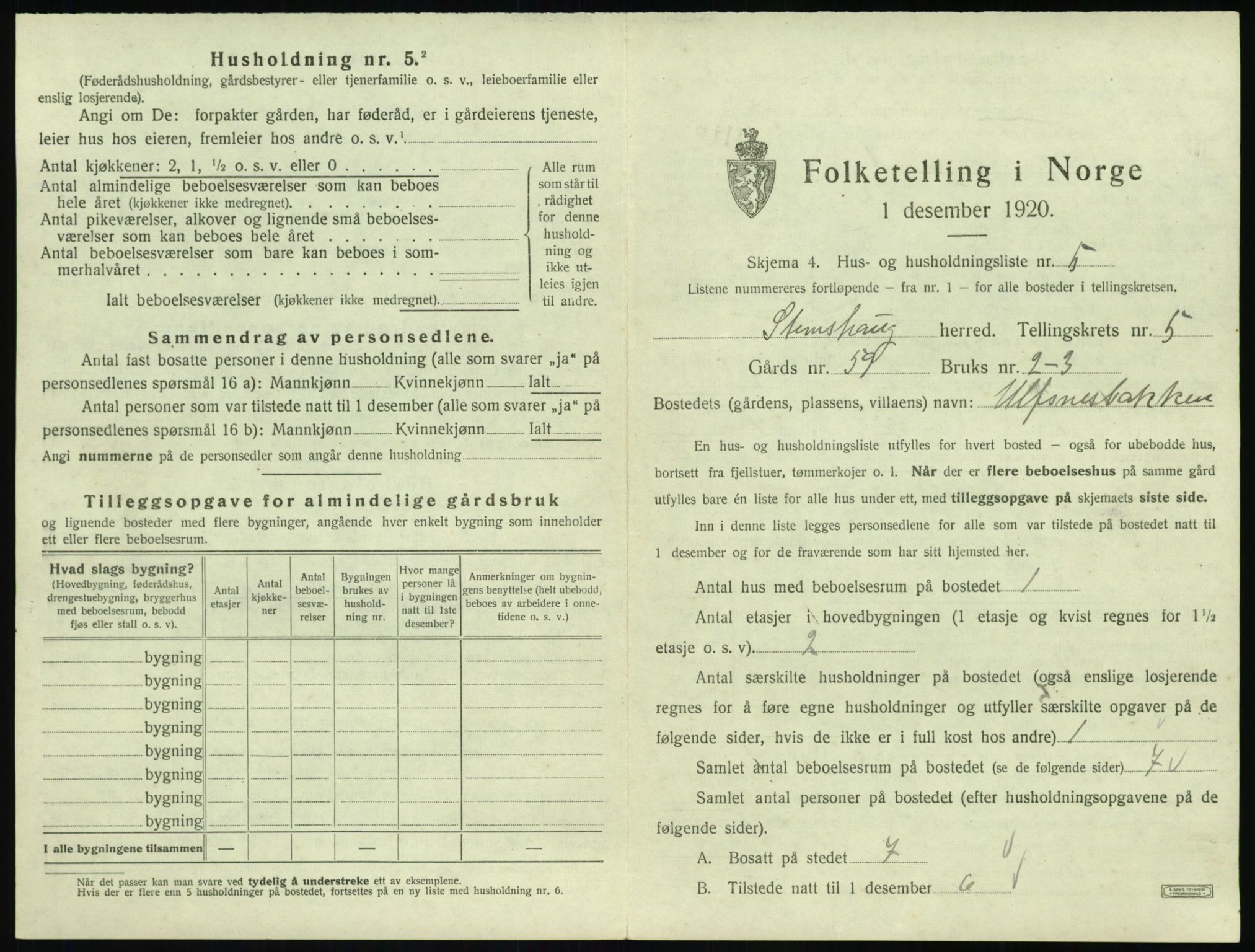 SAT, 1920 census for Stemshaug, 1920, p. 290