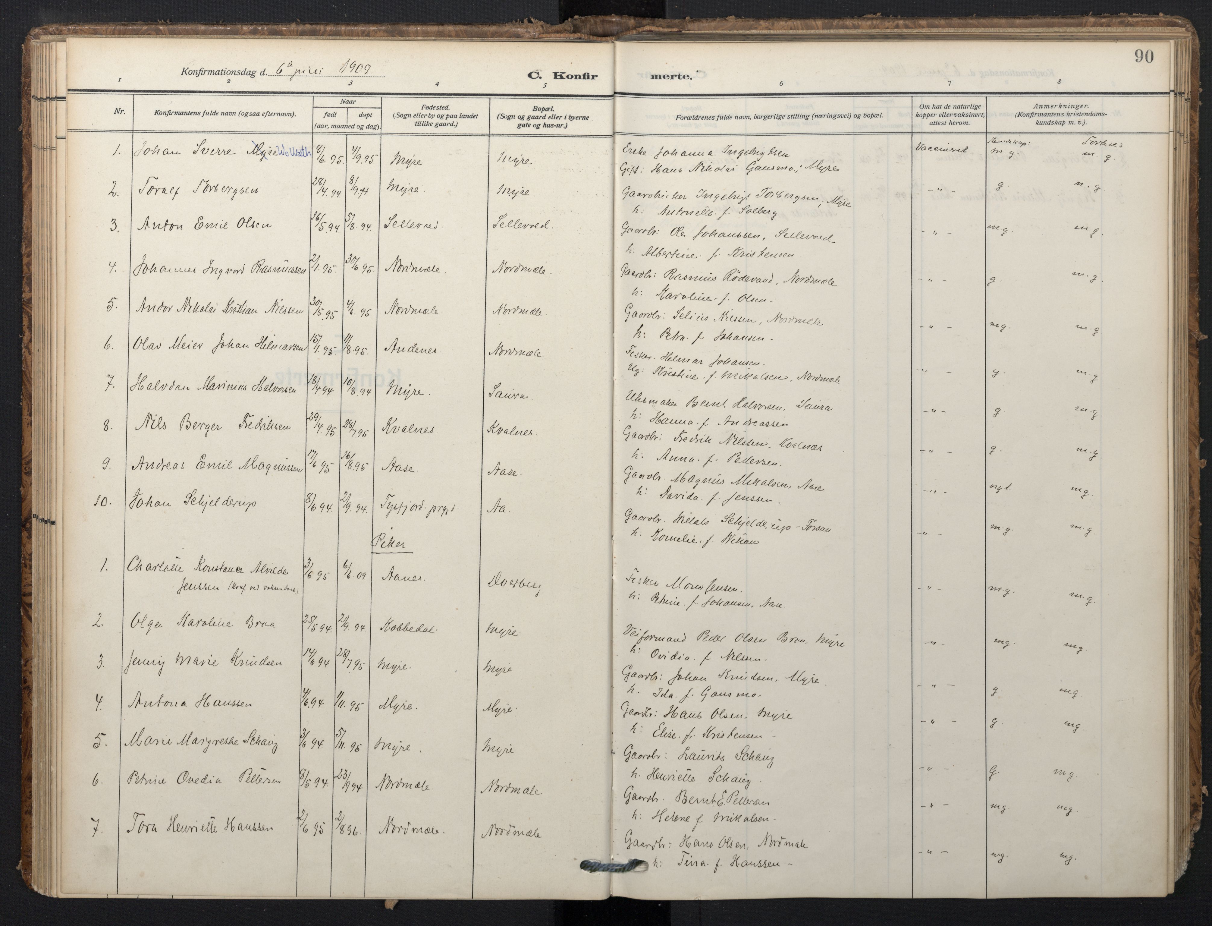 Ministerialprotokoller, klokkerbøker og fødselsregistre - Nordland, SAT/A-1459/897/L1401: Parish register (official) no. 897A08, 1909-1921, p. 90