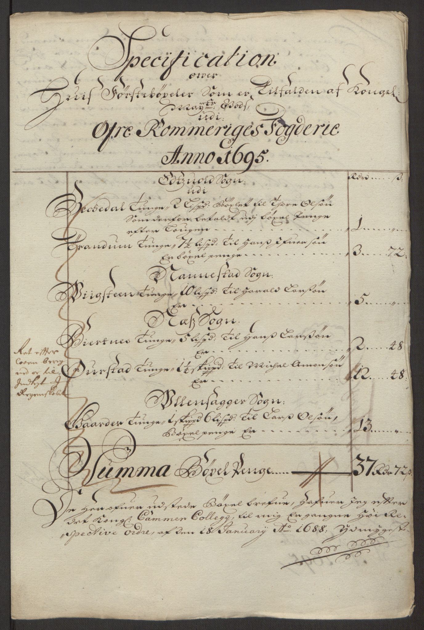 Rentekammeret inntil 1814, Reviderte regnskaper, Fogderegnskap, RA/EA-4092/R12/L0707: Fogderegnskap Øvre Romerike, 1695, p. 17