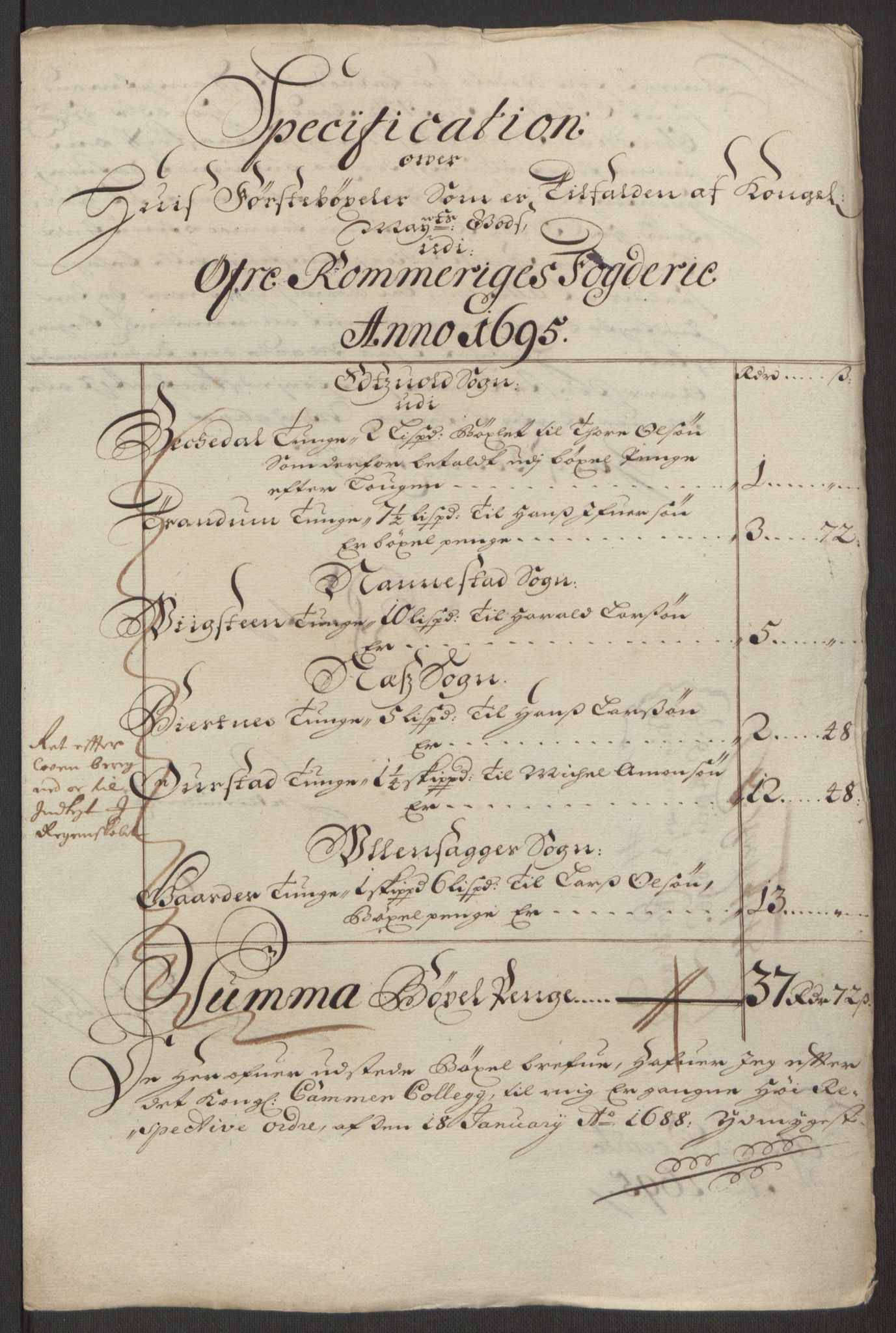 Rentekammeret inntil 1814, Reviderte regnskaper, Fogderegnskap, AV/RA-EA-4092/R12/L0707: Fogderegnskap Øvre Romerike, 1695, p. 17