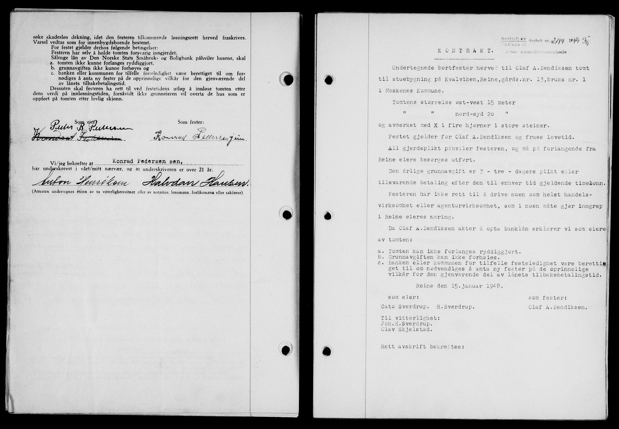 Lofoten sorenskriveri, SAT/A-0017/1/2/2C/L0021a: Mortgage book no. 21a, 1949-1949, Diary no: : 2189/1949