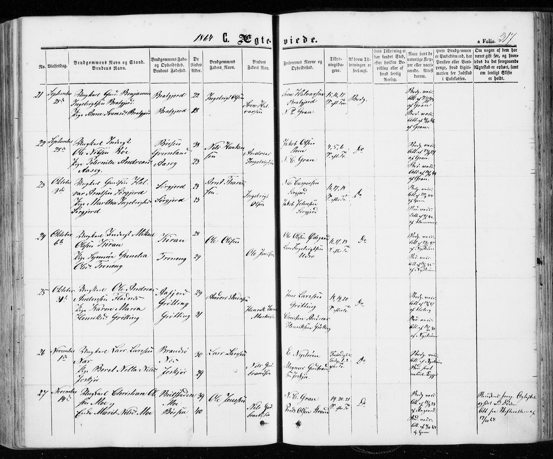 Ministerialprotokoller, klokkerbøker og fødselsregistre - Sør-Trøndelag, AV/SAT-A-1456/657/L0705: Parish register (official) no. 657A06, 1858-1867, p. 317