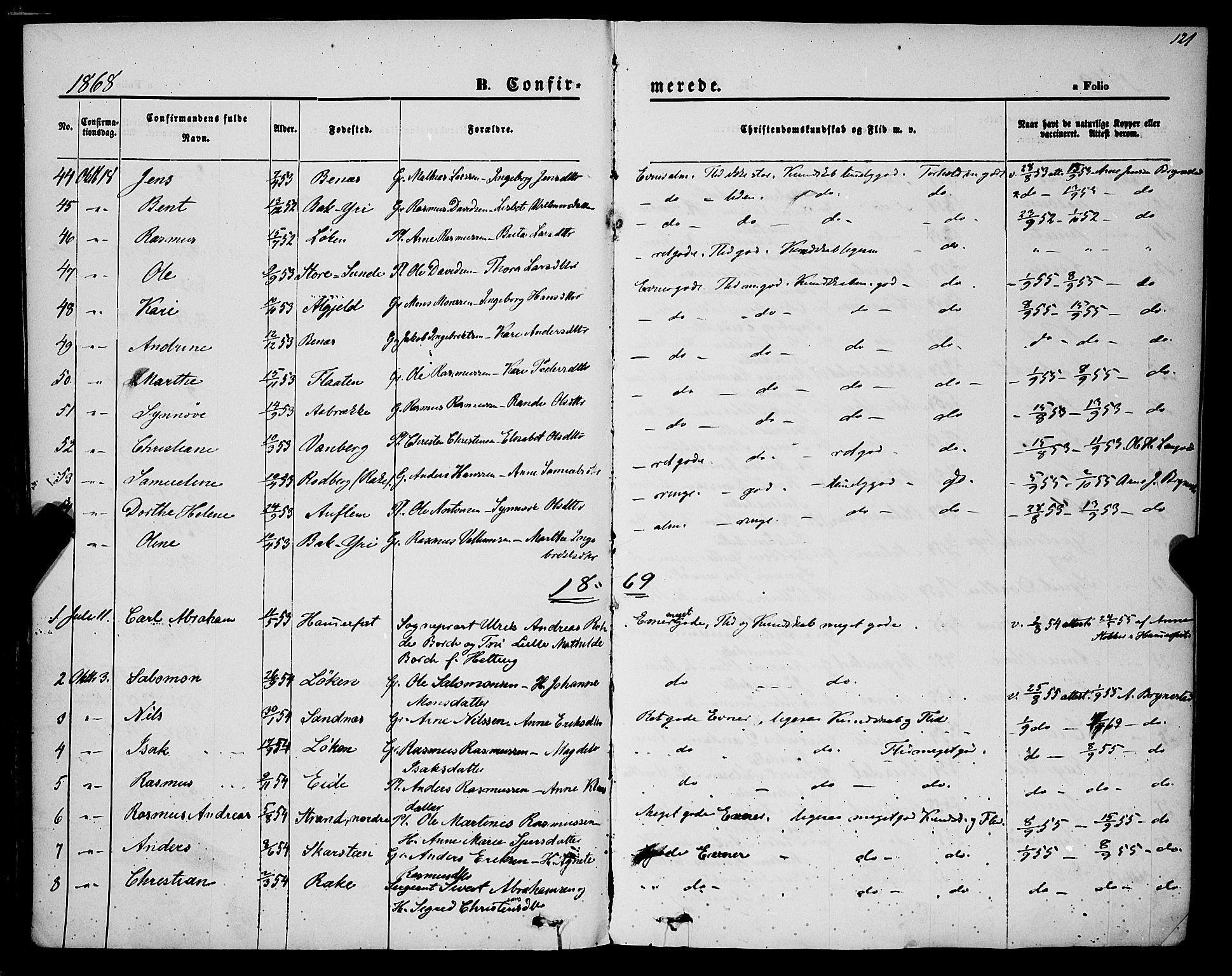 Innvik sokneprestembete, AV/SAB-A-80501: Parish register (official) no. A 6, 1865-1878, p. 121