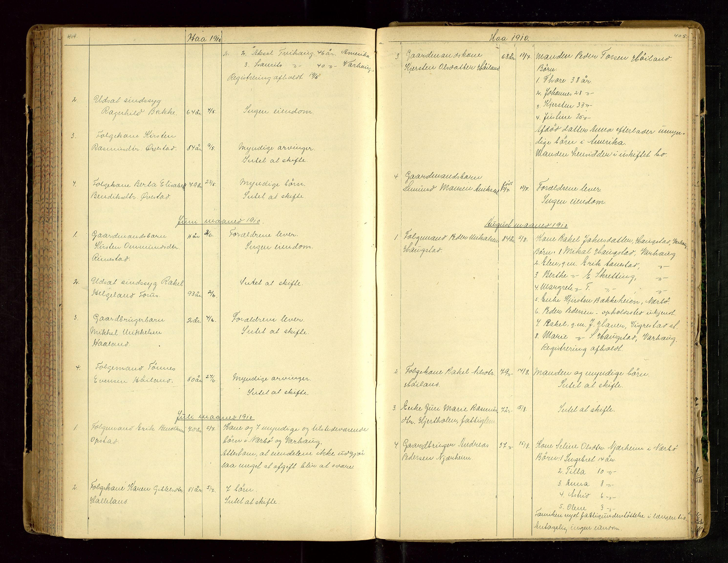 Jæren sorenskriveri, SAST/A-100310/01/5/52/52B/L0003: DØDSFALLPROTOKOLL, 1910-1916, p. 404-405