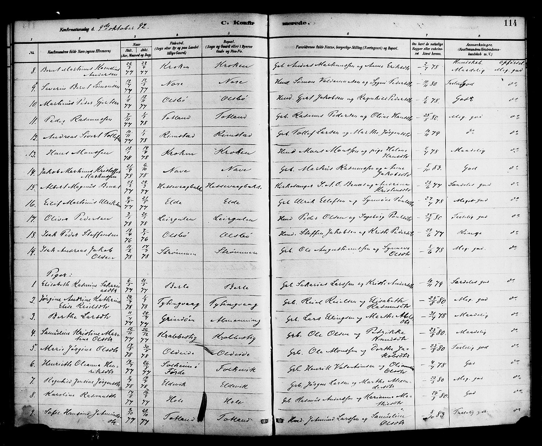 Davik sokneprestembete, SAB/A-79701/H/Haa/Haad/L0001: Parish register (official) no. D 1, 1882-1900, p. 114