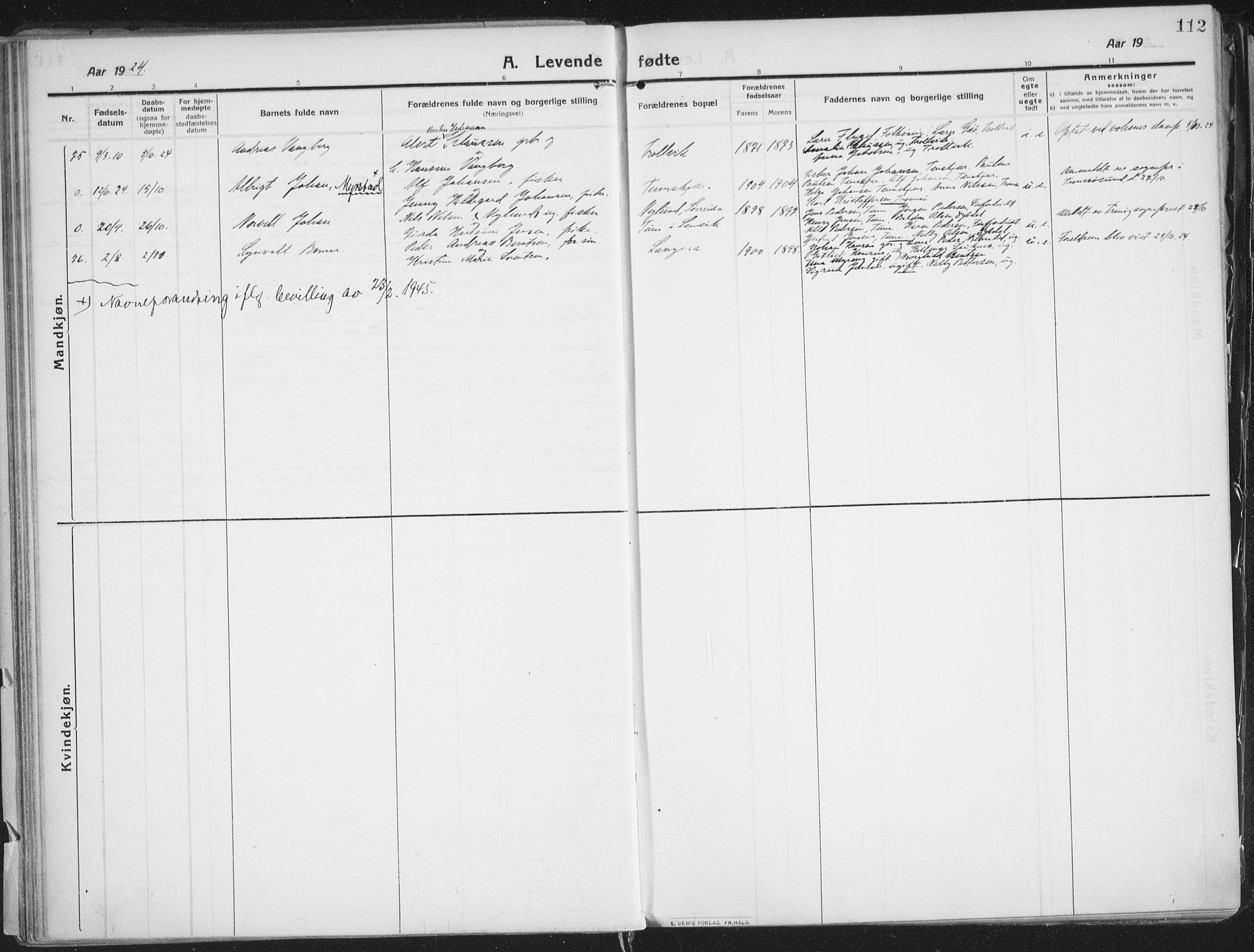 Lenvik sokneprestembete, AV/SATØ-S-1310/H/Ha/Haa/L0016kirke: Parish register (official) no. 16, 1910-1924, p. 112