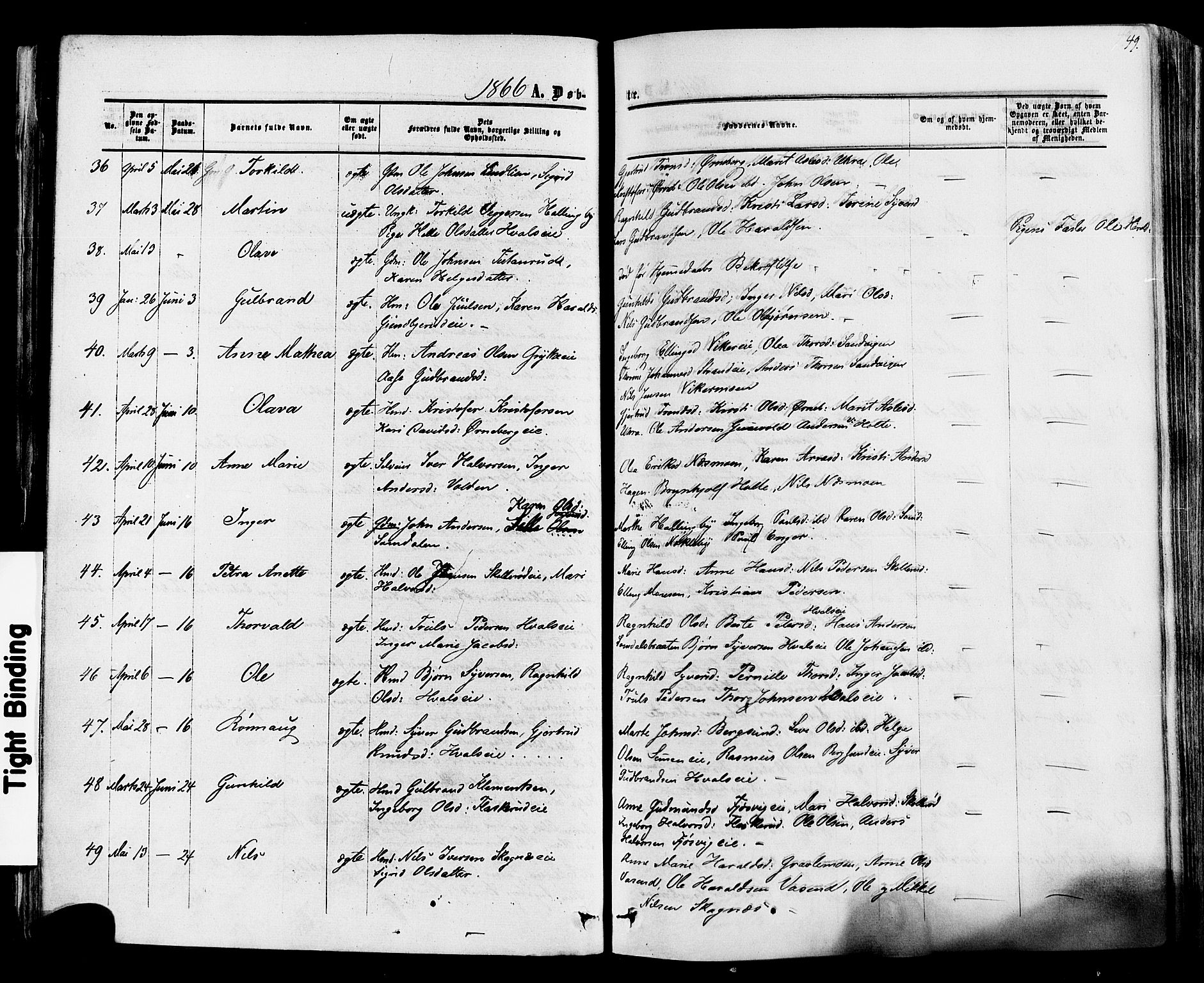 Ådal kirkebøker, AV/SAKO-A-248/F/Fa/L0001: Parish register (official) no. I 1, 1857-1883, p. 49