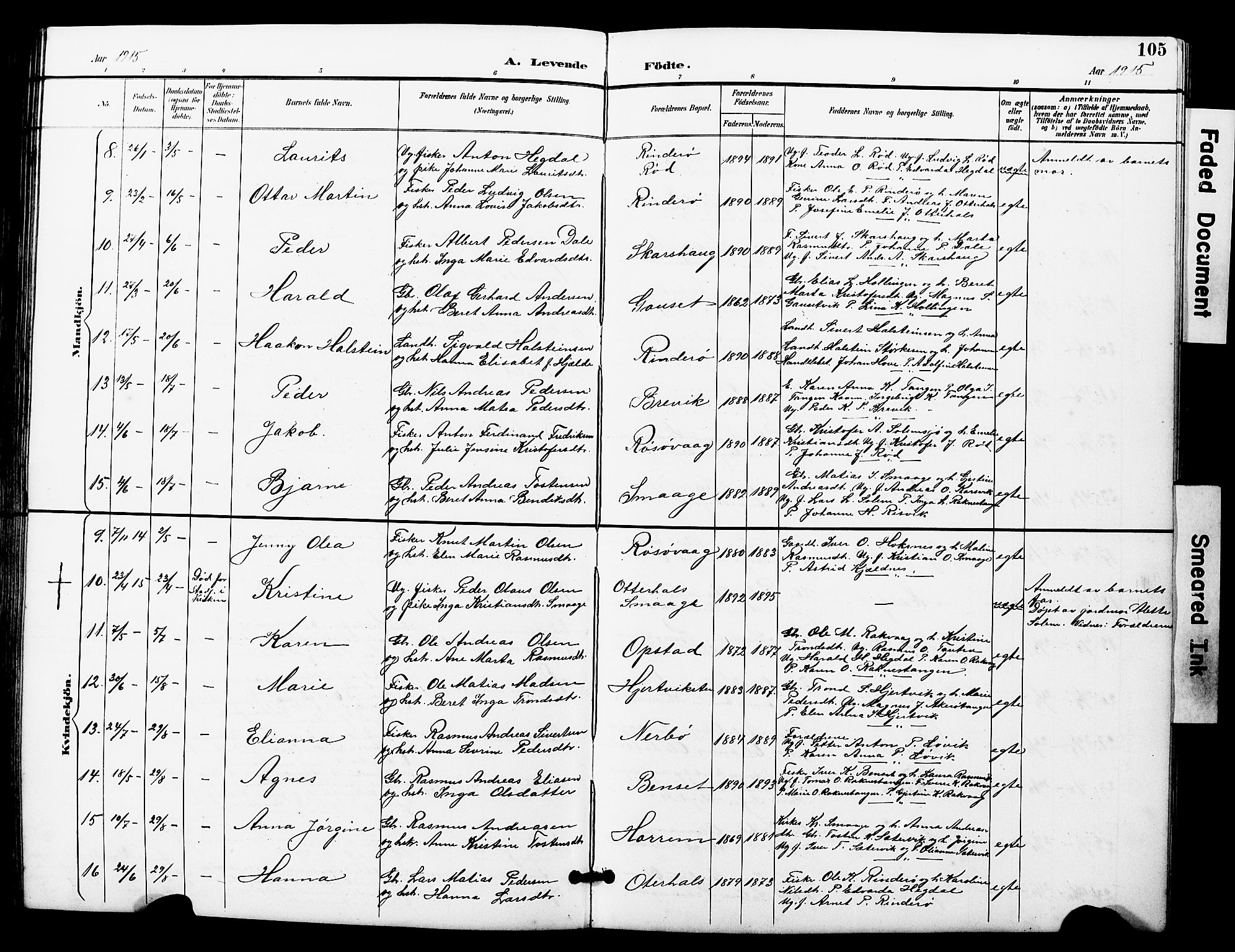 Ministerialprotokoller, klokkerbøker og fødselsregistre - Møre og Romsdal, SAT/A-1454/560/L0725: Parish register (copy) no. 560C02, 1895-1930, p. 105