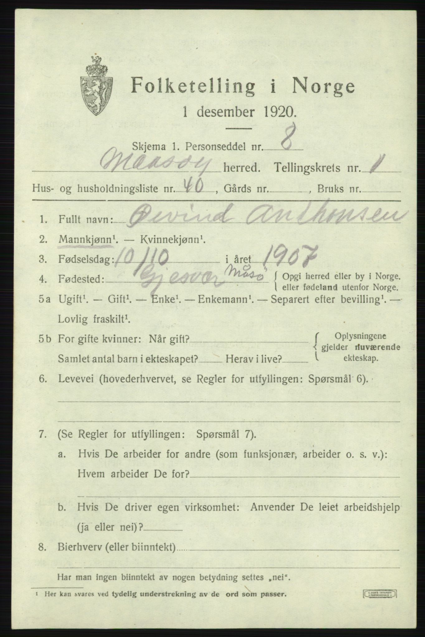 SATØ, 1920 census for Måsøy, 1920, p. 1254