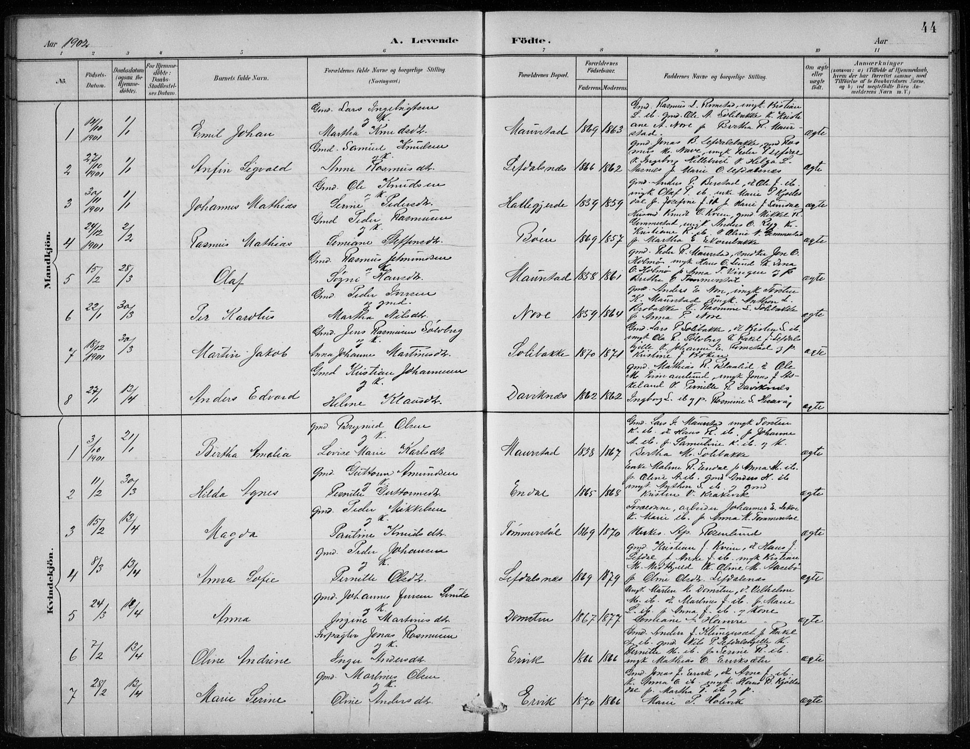 Davik sokneprestembete, AV/SAB-A-79701/H/Hab/Haba/L0002: Parish register (copy) no. A 2, 1890-1911, p. 44