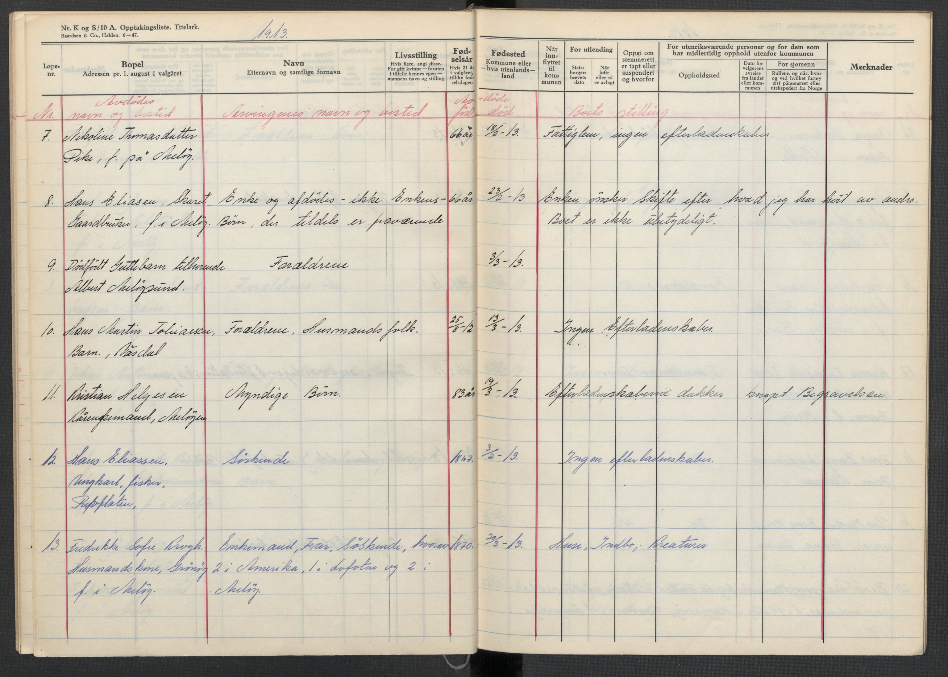 Meløy lensmannskontor, AV/SAT-A-5701/1/02/L0001: 2.01.01 - Dødsfallsprotokoll, 1911-1917