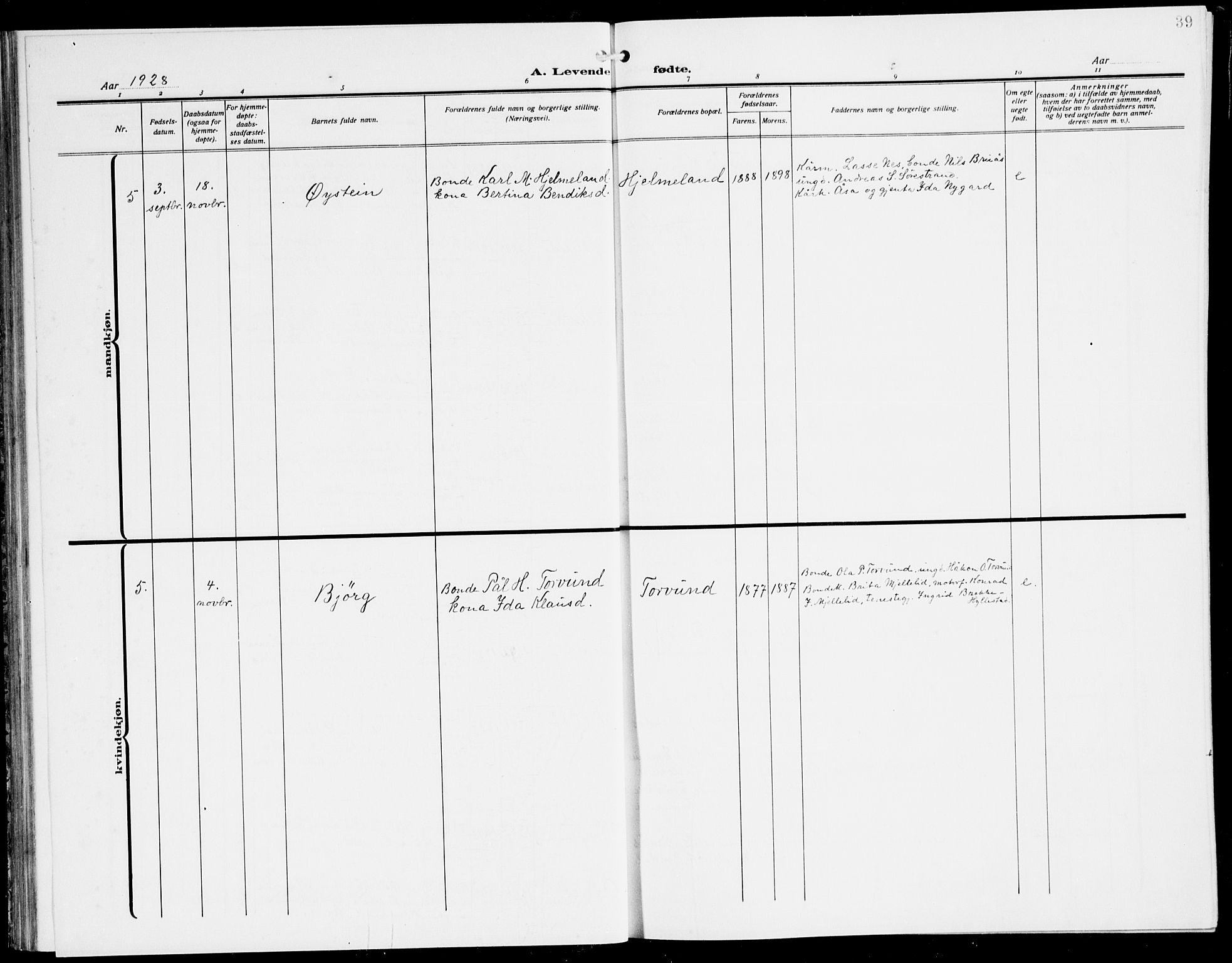 Lavik sokneprestembete, SAB/A-80901: Parish register (copy) no. A 3, 1911-1942, p. 39