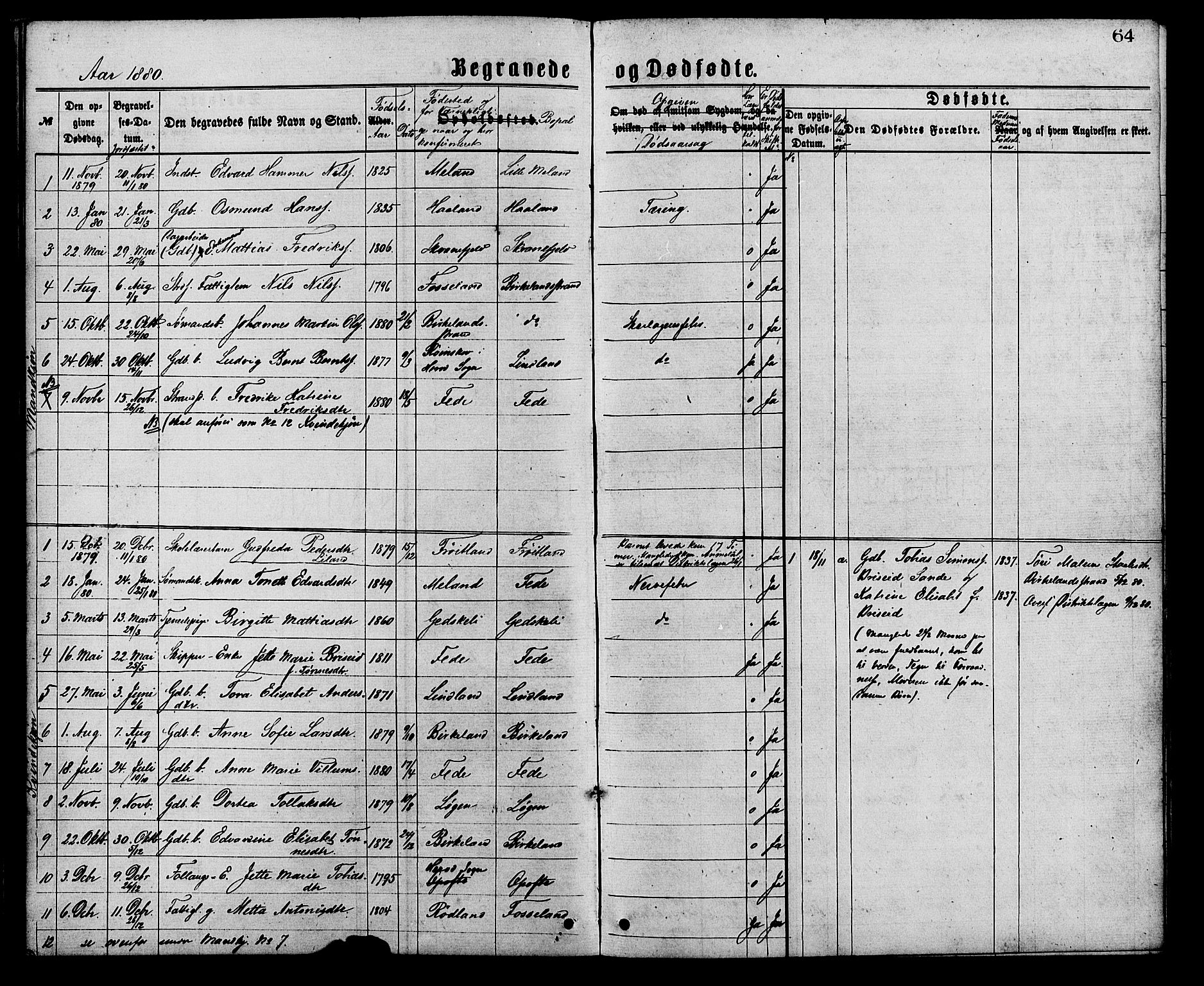 Kvinesdal sokneprestkontor, AV/SAK-1111-0026/F/Fa/Faa/L0003: Parish register (official) no. A 3, 1877-1882, p. 64