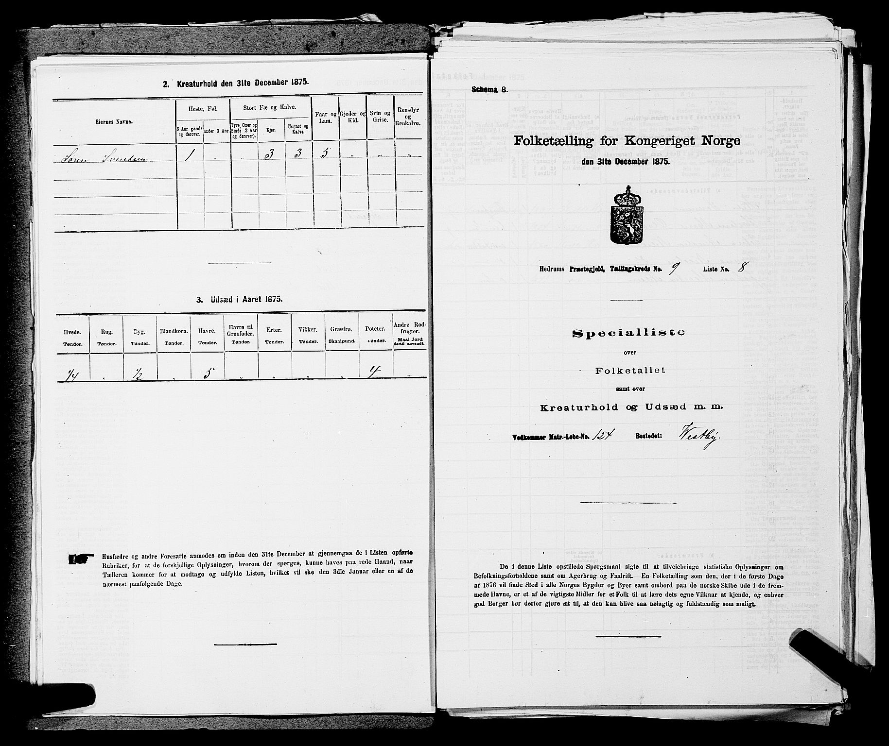 SAKO, 1875 census for 0727P Hedrum, 1875, p. 852