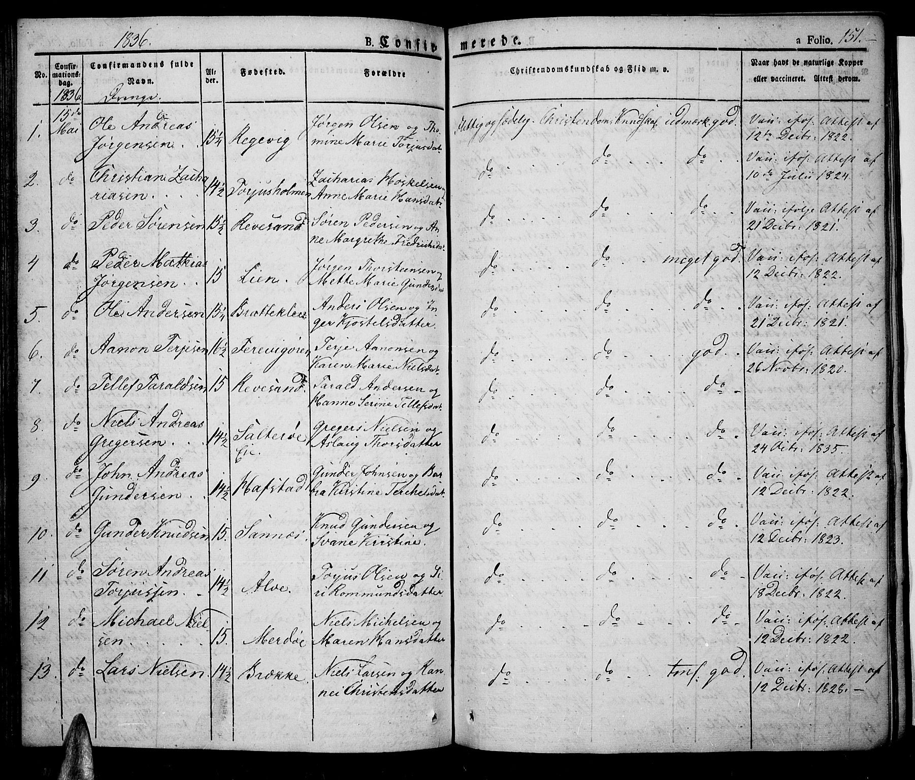 Tromøy sokneprestkontor, SAK/1111-0041/F/Fa/L0003: Parish register (official) no. A 3, 1825-1837, p. 151