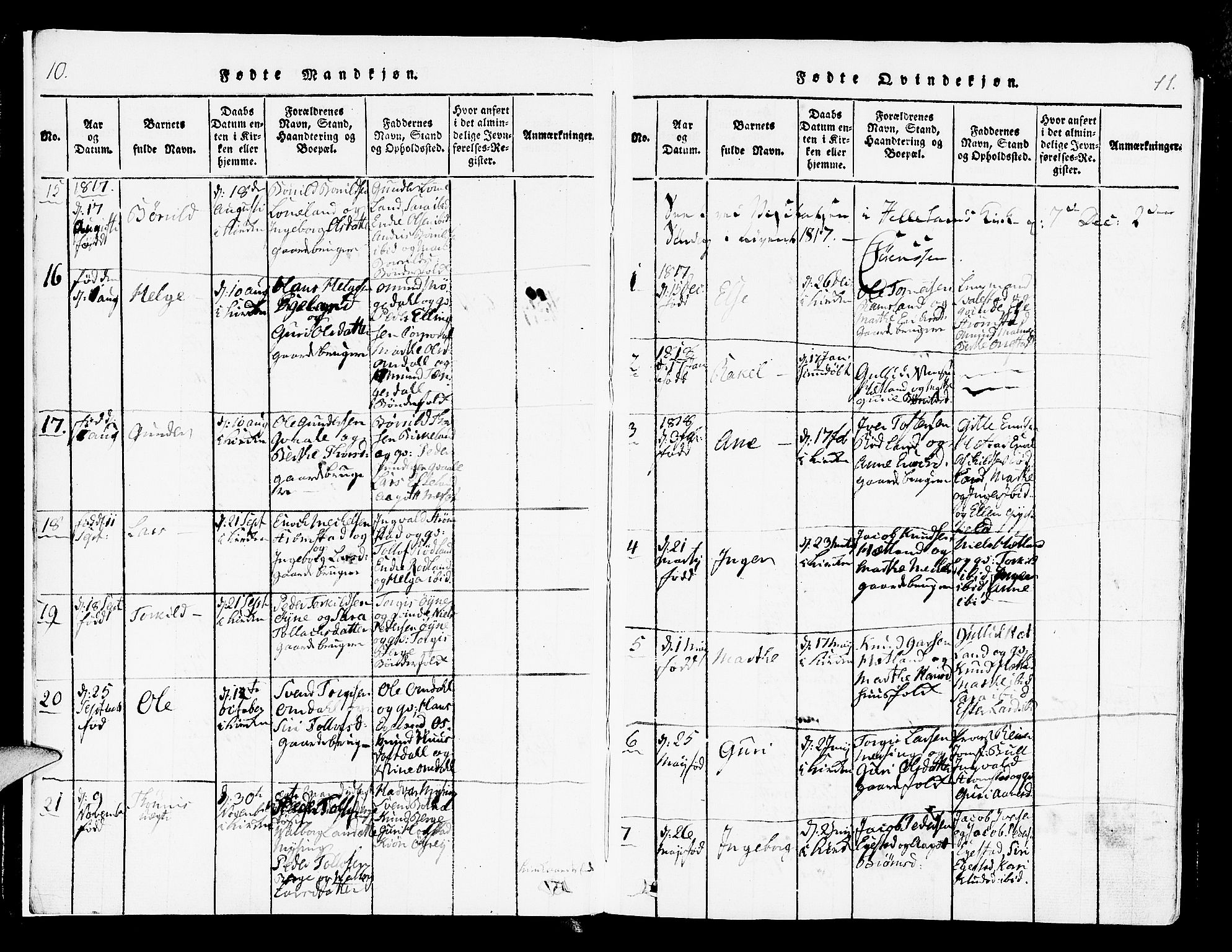 Helleland sokneprestkontor, AV/SAST-A-101810: Parish register (official) no. A 4, 1815-1834, p. 10-11