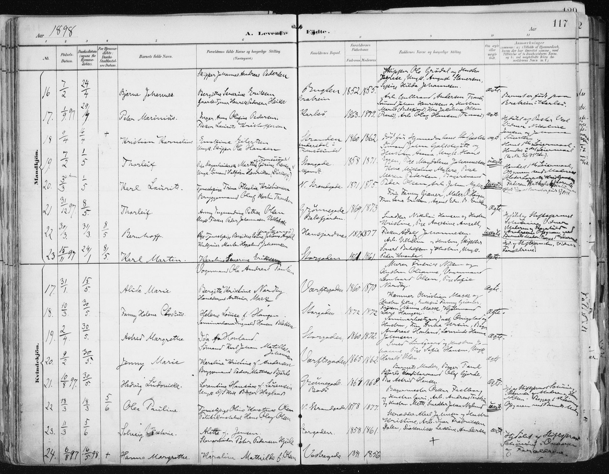 Tromsø sokneprestkontor/stiftsprosti/domprosti, SATØ/S-1343/G/Ga/L0015kirke: Parish register (official) no. 15, 1889-1899, p. 117