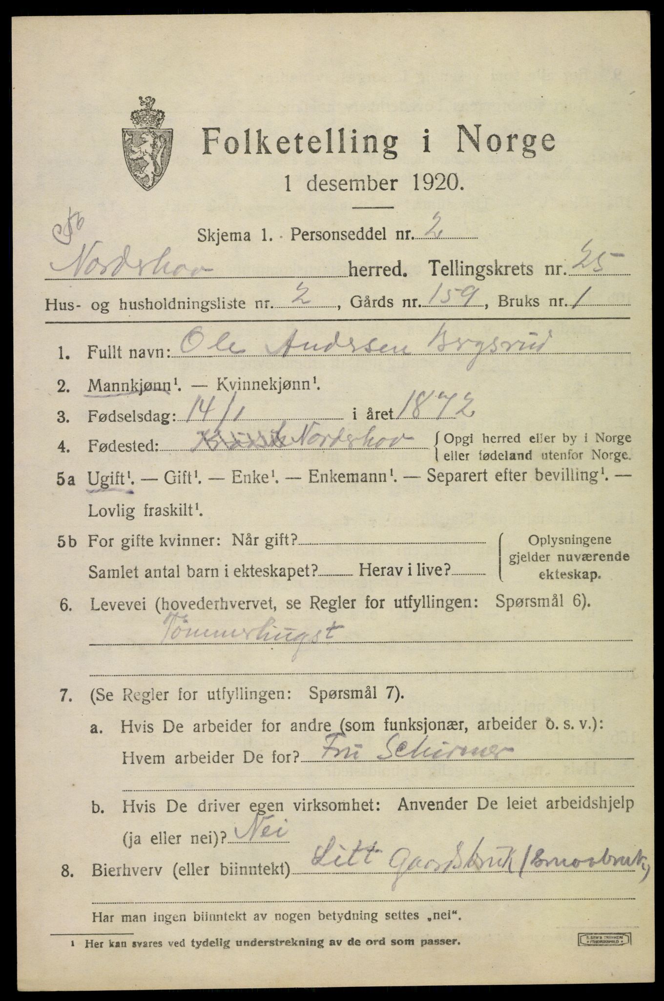 SAKO, 1920 census for Norderhov, 1920, p. 23809