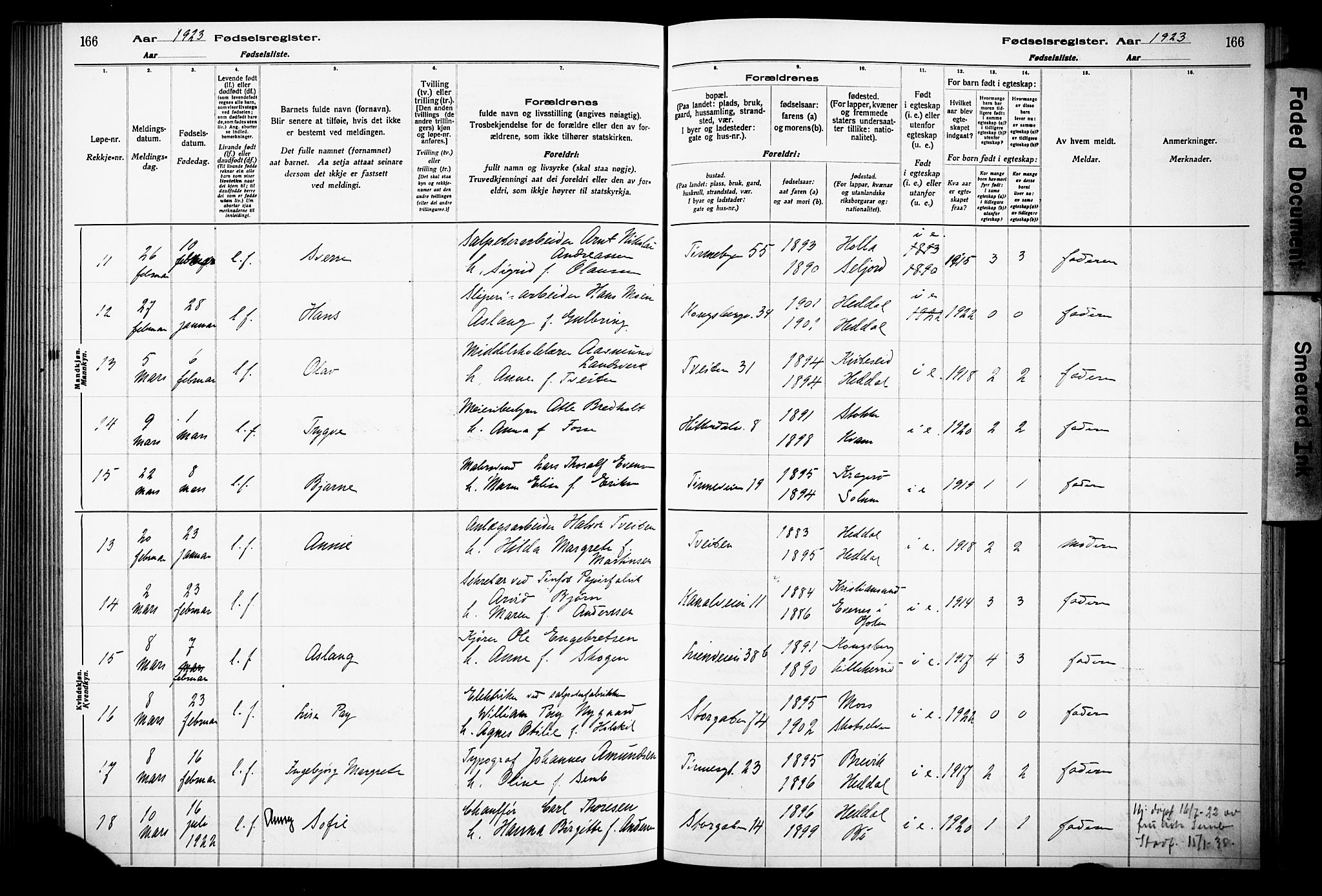 Notodden kirkebøker, AV/SAKO-A-290/J/Ja/L0001: Birth register no. 1, 1916-1924, p. 166