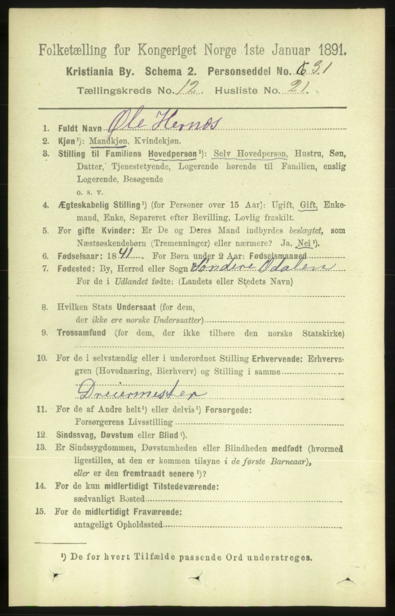 RA, 1891 census for 0301 Kristiania, 1891, p. 5829