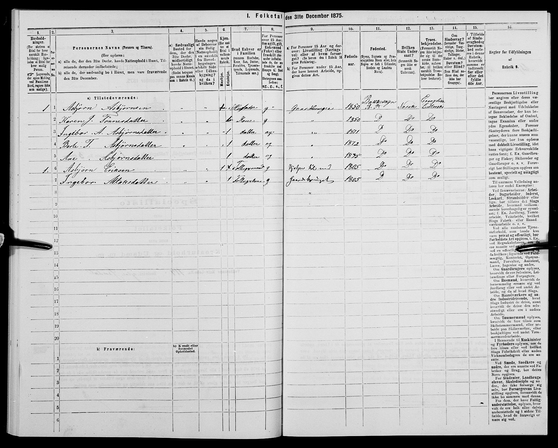 SAK, 1875 census for 1045P Bakke, 1875, p. 133